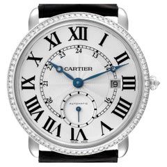 Cartier Ronde Louis Or Blanc Lunette Diamant Cadran Argent Montre Homme WR007018
