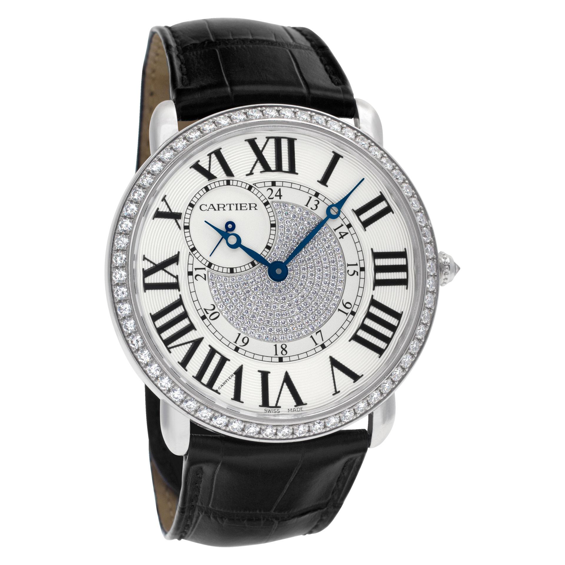 Cartier Ronde Louis WR007004 18k White Gold Factory Diamond Bezel & Pave Dial In Excellent Condition In Surfside, FL
