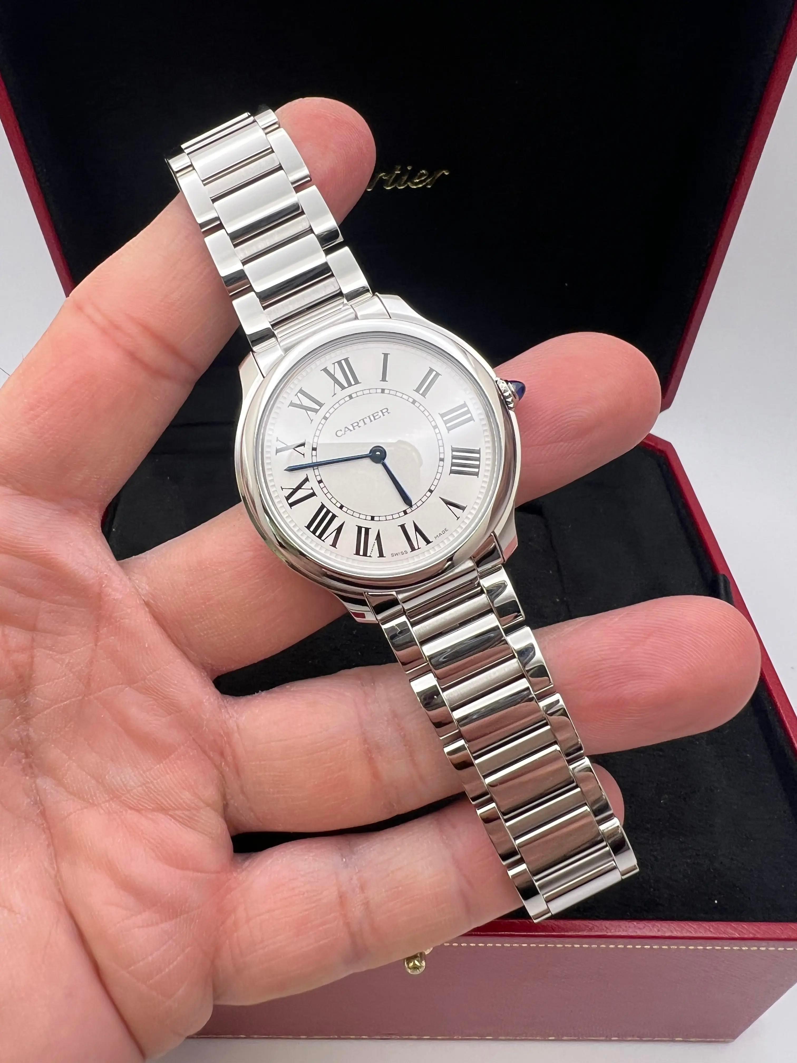 Cartier Ronde Must de Cartier 36mm WSRN0034 Silbernes Zifferblatt Box & Papiere für Damen oder Herren im Angebot