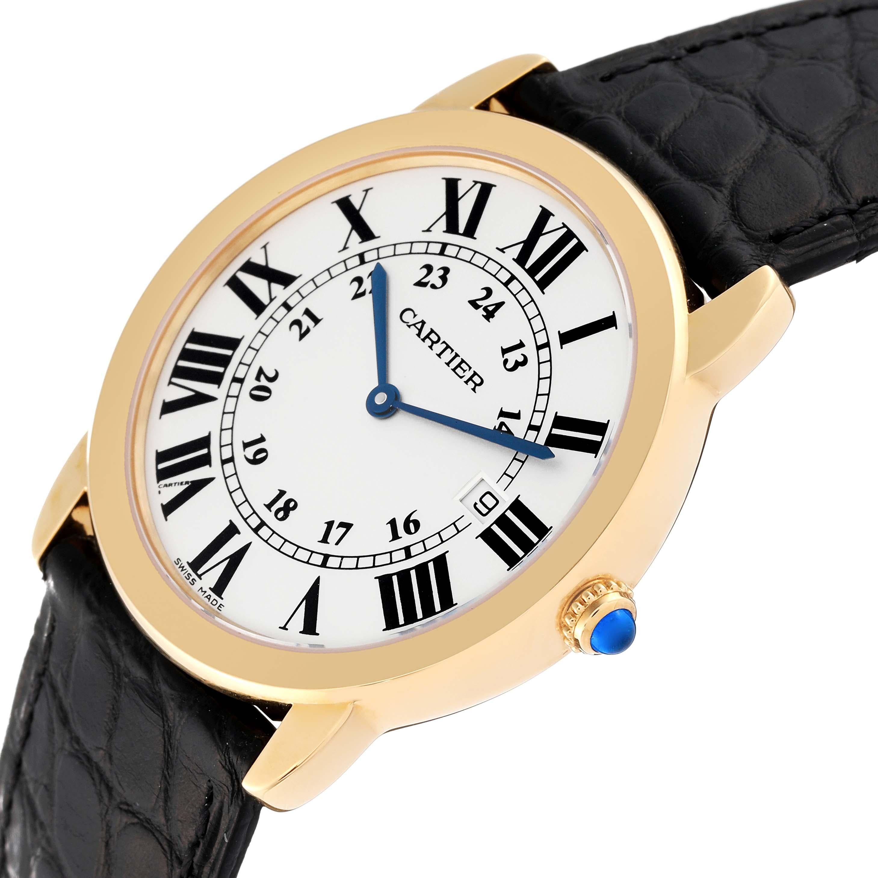 Cartier Ronde Solo 36mm Large Yellow Gold Steel Mens Watch W6700455 Unworn. Quartz movement. 18K yellow gold and stainless steel case 36.0 mm in diameter. Circular grained crown set with a blue spinel cabochon. . Scratch resistant sapphire crystal.