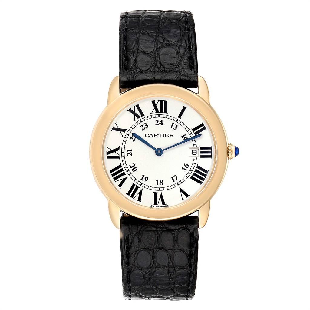 Cartier Ronde Solo 36mm Large Yellow Gold Steel Unisex Watch W6700455. Quartz movement. 18K yellow gold and stainless steel case 36.0 mm in diameter. Circular grained crown set with the blue spinel cabochon. Scratch resistant sapphire crystal.