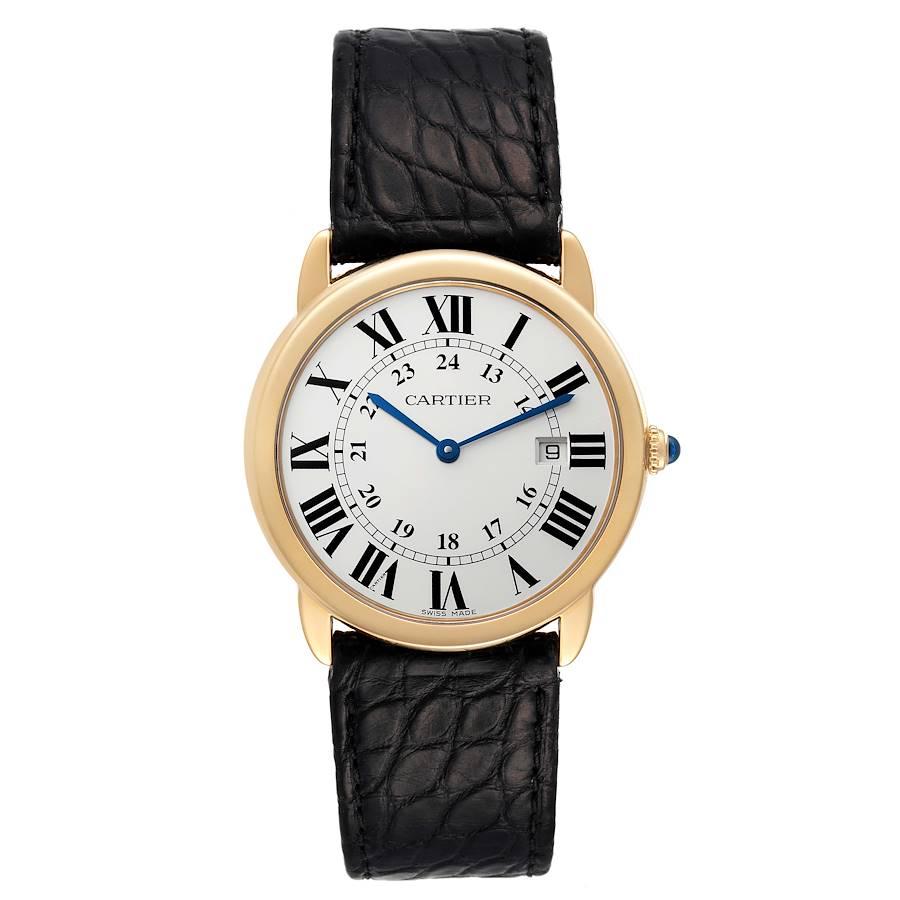Cartier Ronde Solo 36mm große Gelbgold Stahl Unisex Uhr W6700455. Quarzwerk. gehäuse aus 18 Karat Gelbgold und Edelstahl mit einem Durchmesser von 36,0 mm. Runde, gemaserte Krone, besetzt mit einem blauen Spinell-Cabochon. . Kratzfestes Saphirglas.