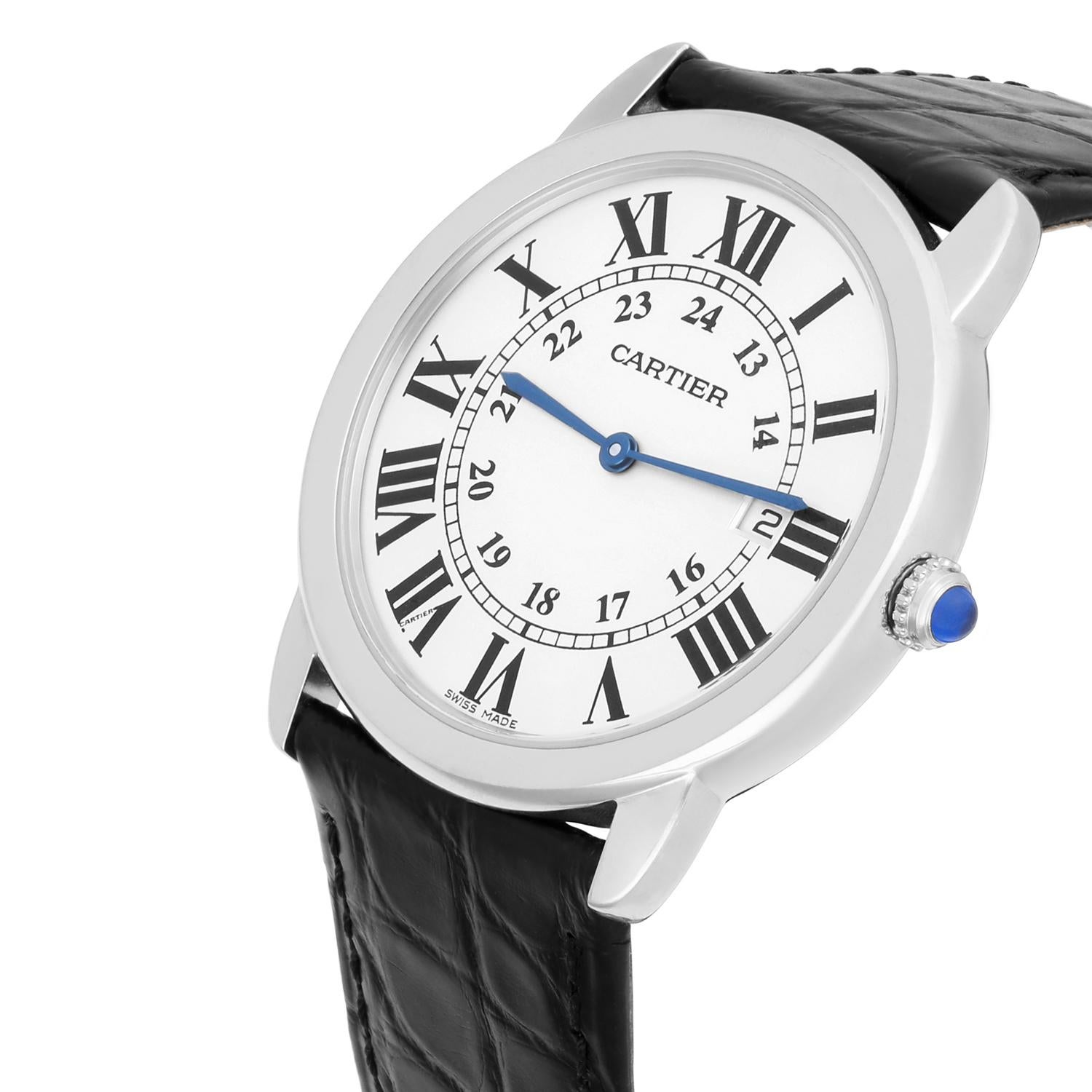 Cartier Ronde Solo 36 mm Edelstahl Silber Zifferblatt Unisex Quarz Uhr W6700255 im Zustand „Hervorragend“ im Angebot in New York, NY
