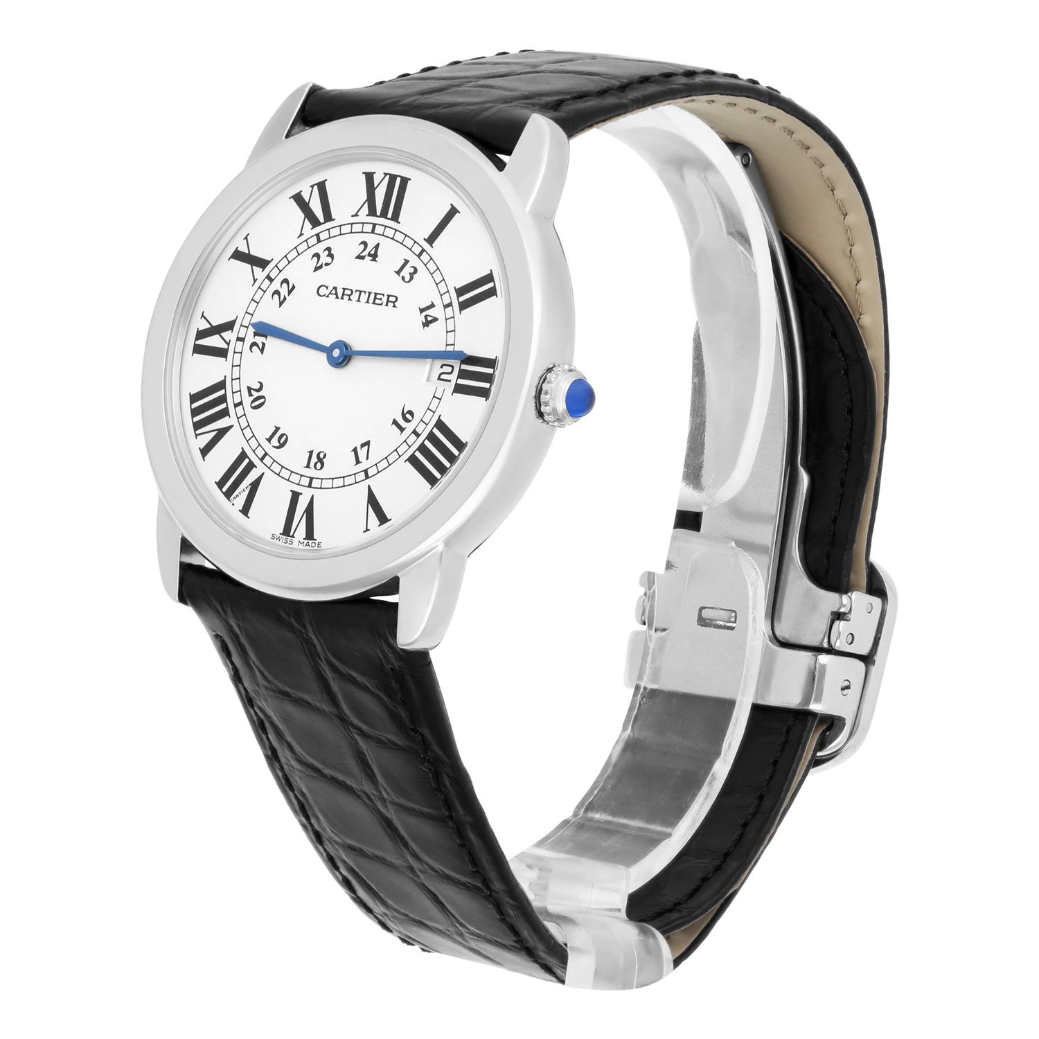 Cartier Ronde Solo 36 mm Edelstahl Silber Zifferblatt Unisex Quarz Uhr W6700255 im Angebot 1