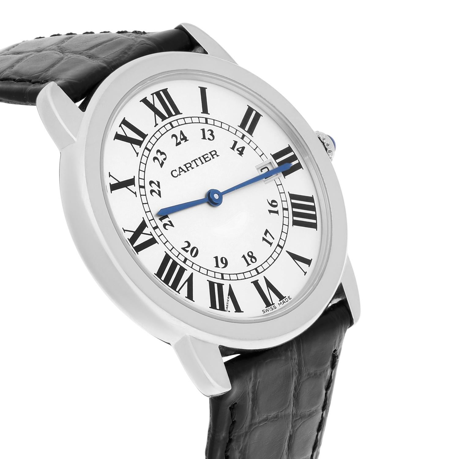 Cartier Ronde Solo 36 mm Edelstahl Silber Zifferblatt Unisex Quarz Uhr W6700255 im Angebot 2