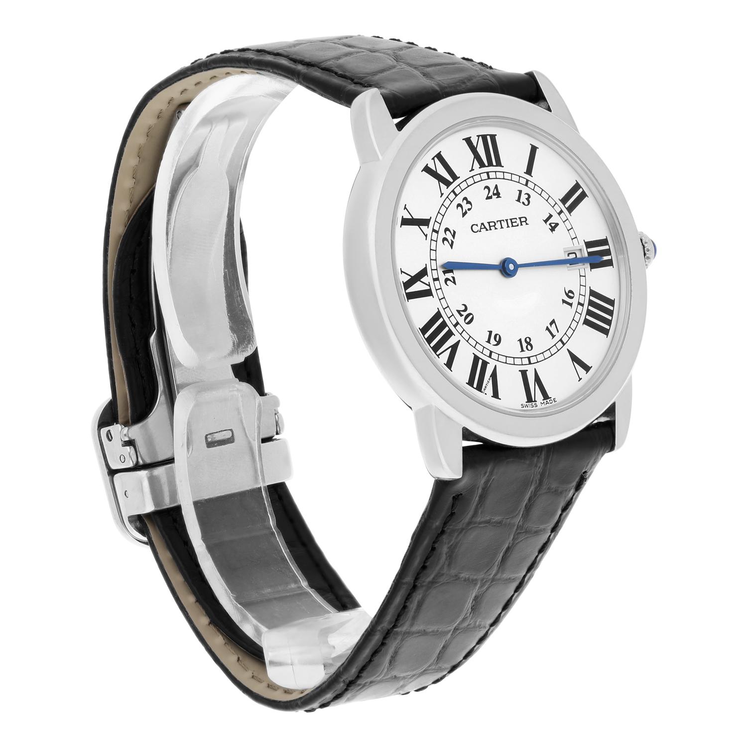 Cartier Ronde Solo 36 mm Edelstahl Silber Zifferblatt Unisex Quarz Uhr W6700255 im Angebot 3