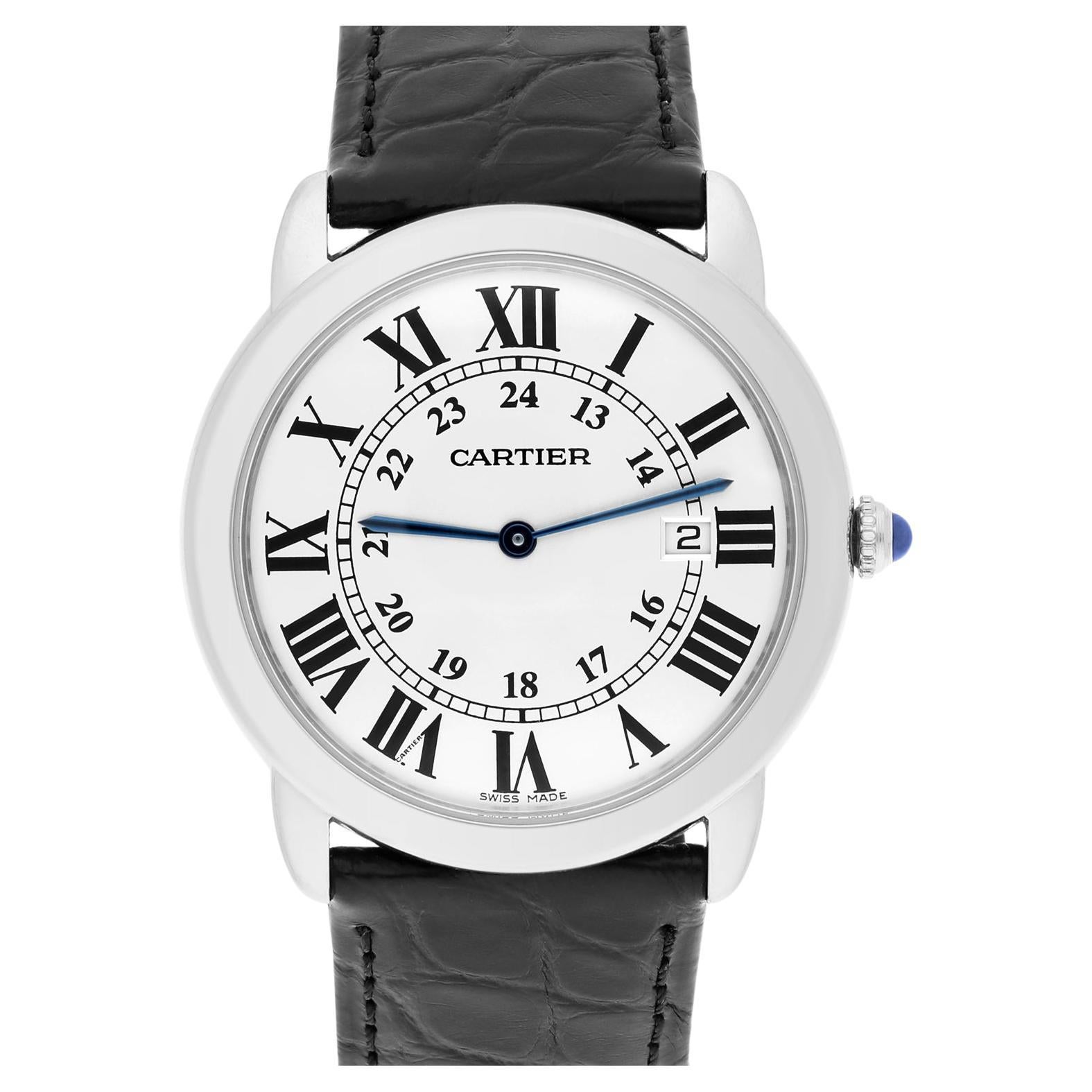 Cartier Ronde Solo 36 mm Edelstahl Silber Zifferblatt Unisex Quarz Uhr W6700255 im Angebot