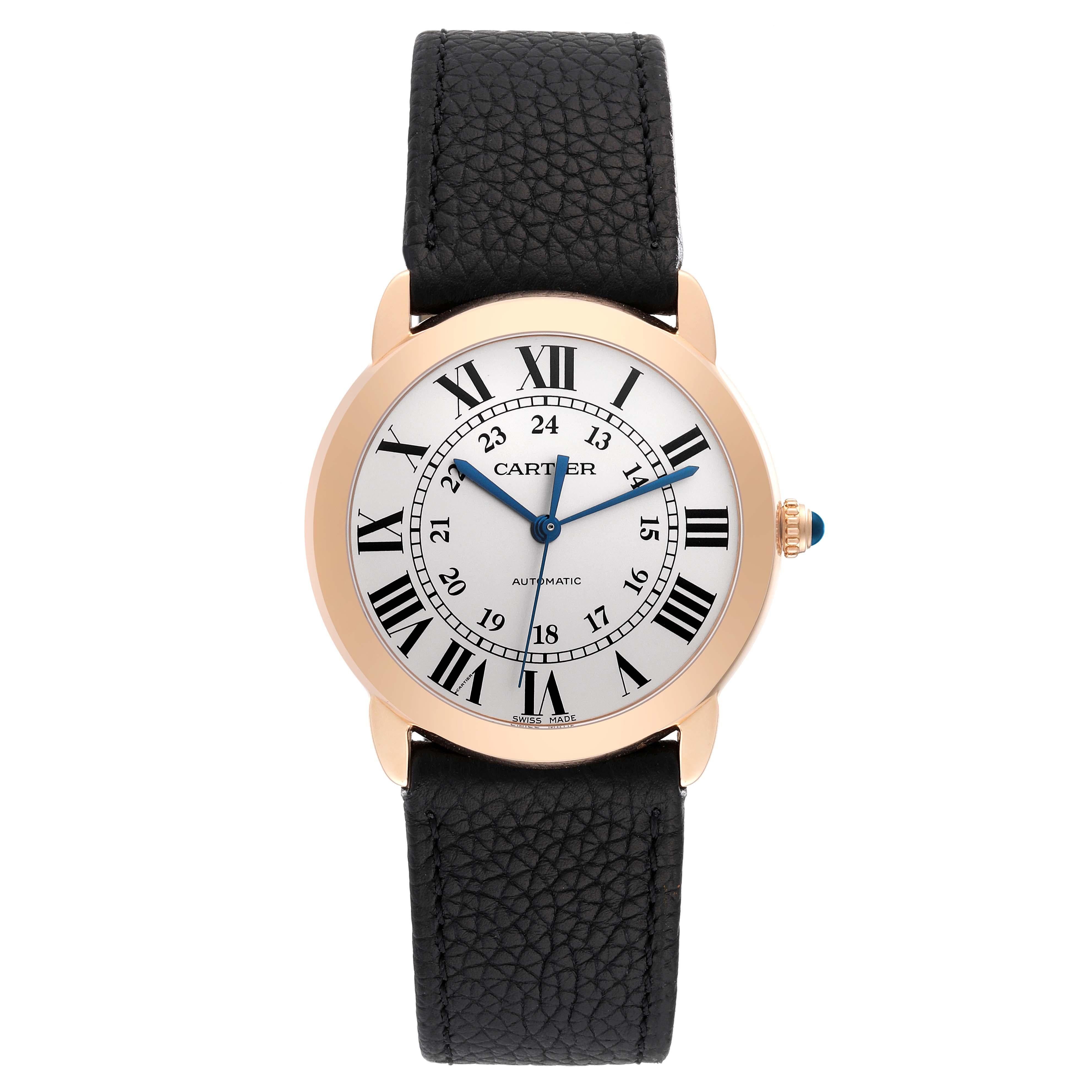 Cartier Ronde Solo 36mm Steel Rose Gold Automatic Mens Watch W2RN0008 Box Papers. Automatic self-winding movement. 18K rose gold and stainless steel case 36.0 mm in diameter. Circular grained crown set with the blue spinel cabochon. . Scratch