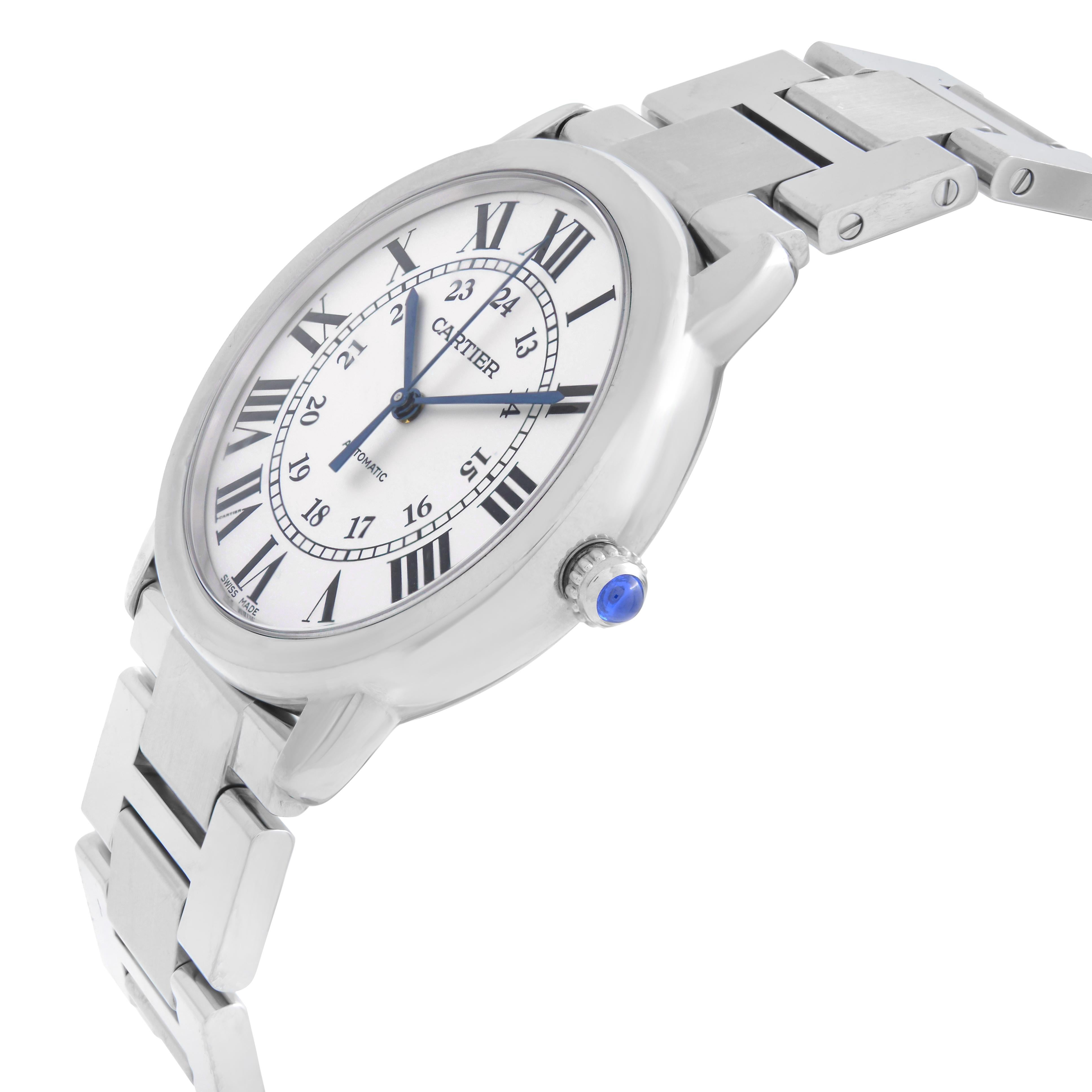 Cartier Ronde Solo Steel Silver Opaline Dial Unisex Watch WSRN0012 In Good Condition In New York, NY