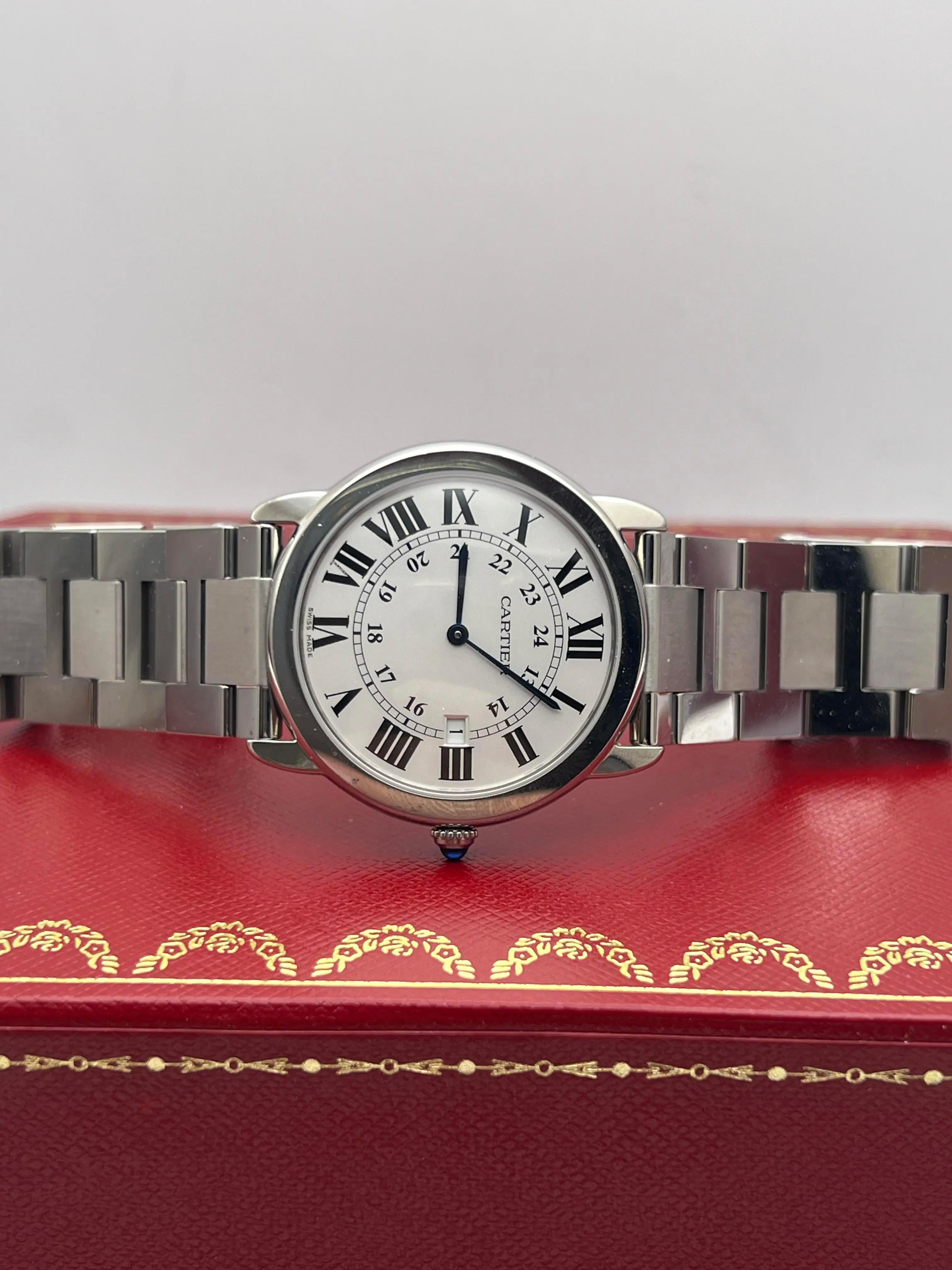 Cartier Ronde Solo 36mm W6701005 Quarzo Quadrante Argento Orologio Scatola Documenti In condizioni ottime in vendita a New York, NY