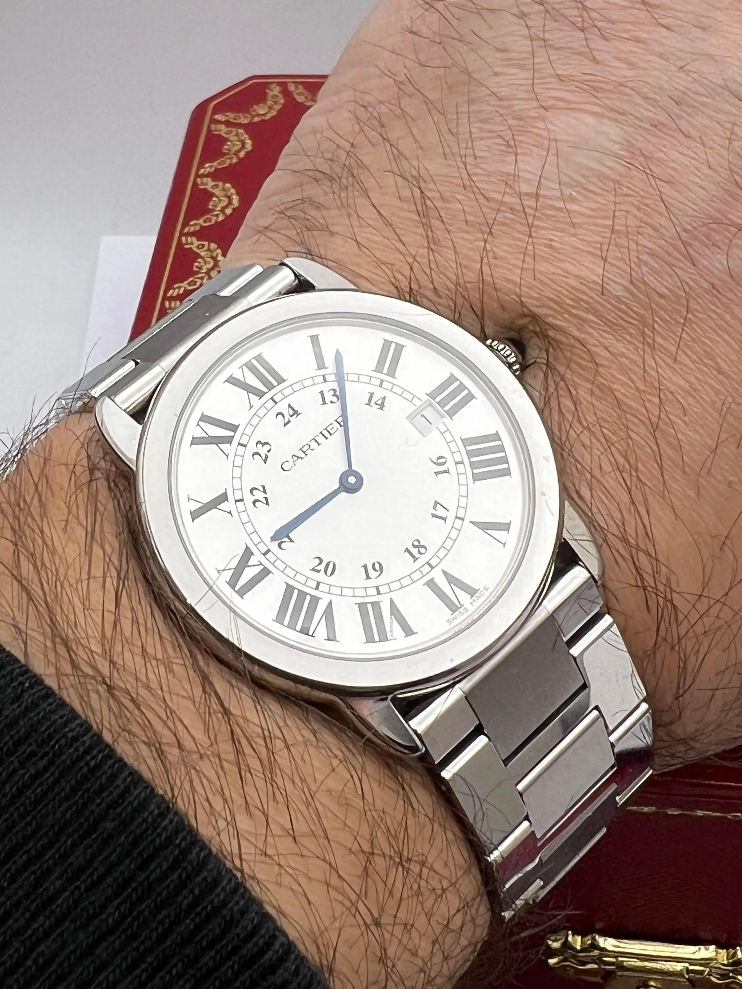 Cartier Ronde Solo 36mm W6701005 Quarzo Quadrante Argento Orologio Scatola Documenti in vendita 1