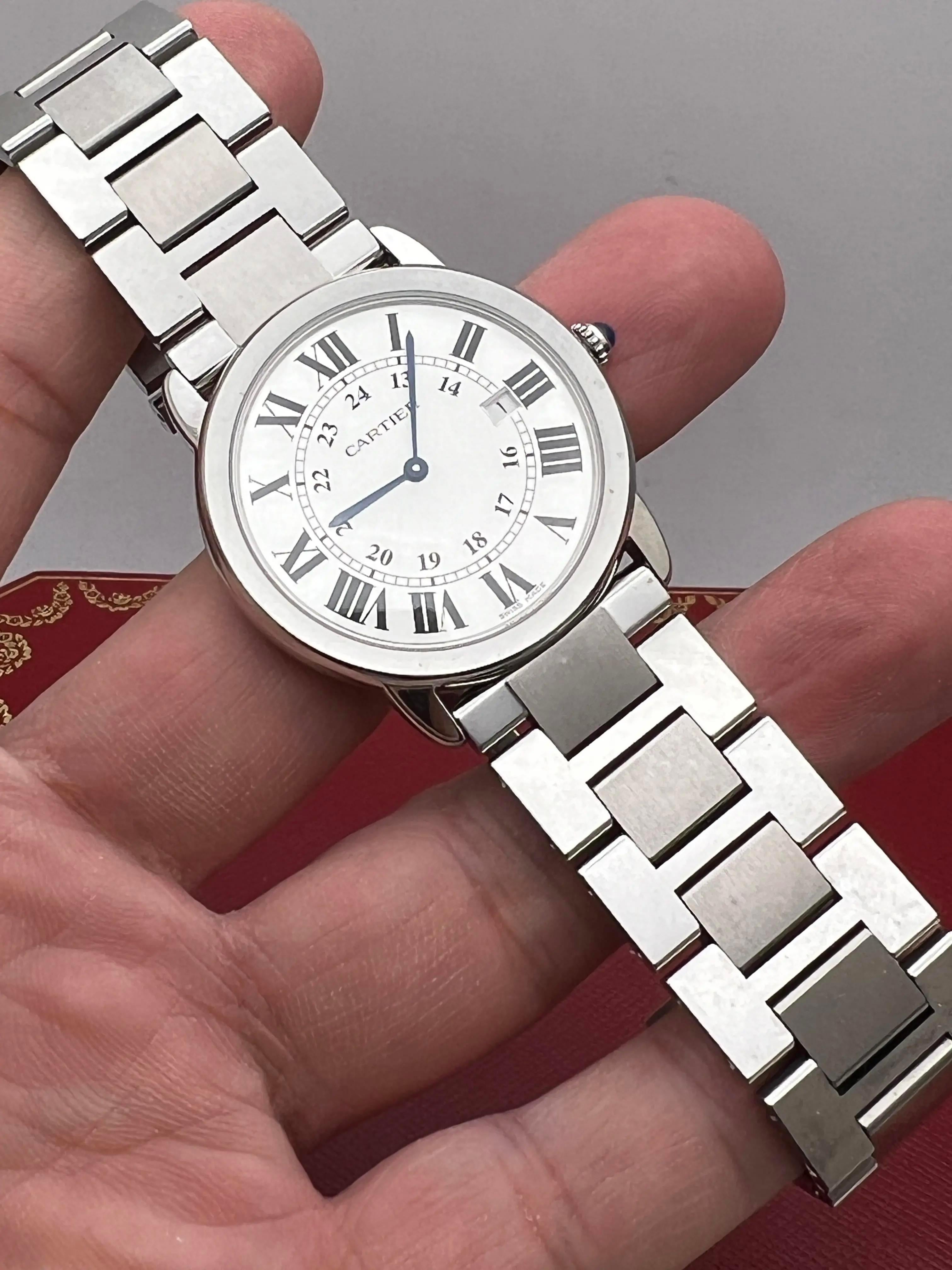 Cartier Ronde Solo 36mm W6701005 Quarzo Quadrante Argento Orologio Scatola Documenti in vendita 2