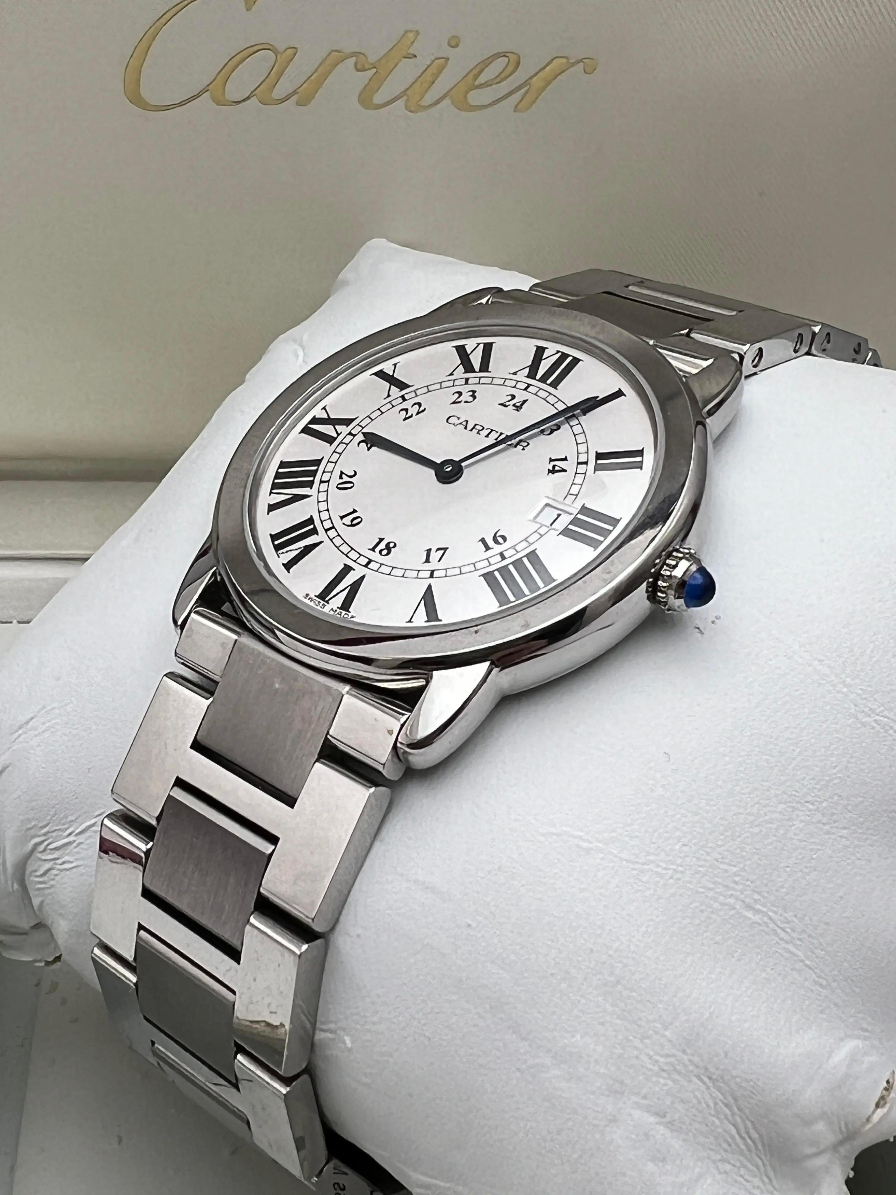 Cartier Ronde Solo 36mm W6701005 Quarzo Quadrante Argento Orologio Scatola Documenti in vendita 3