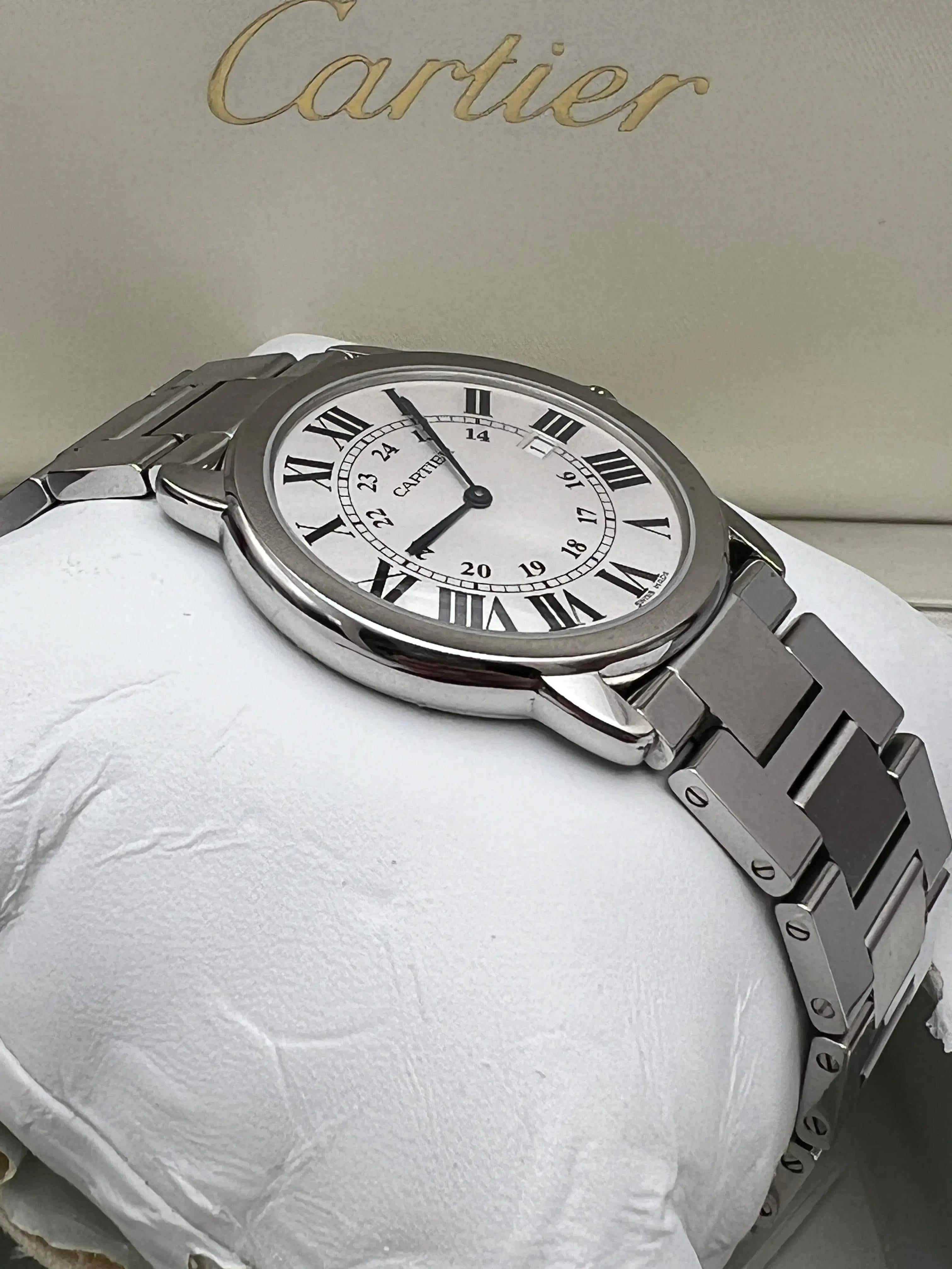 Cartier Ronde Solo 36mm W6701005 Quarzo Quadrante Argento Orologio Scatola Documenti in vendita 4
