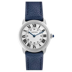 Cartier Ronde Solo Blue Strap Steel Ladies Watch W6700155