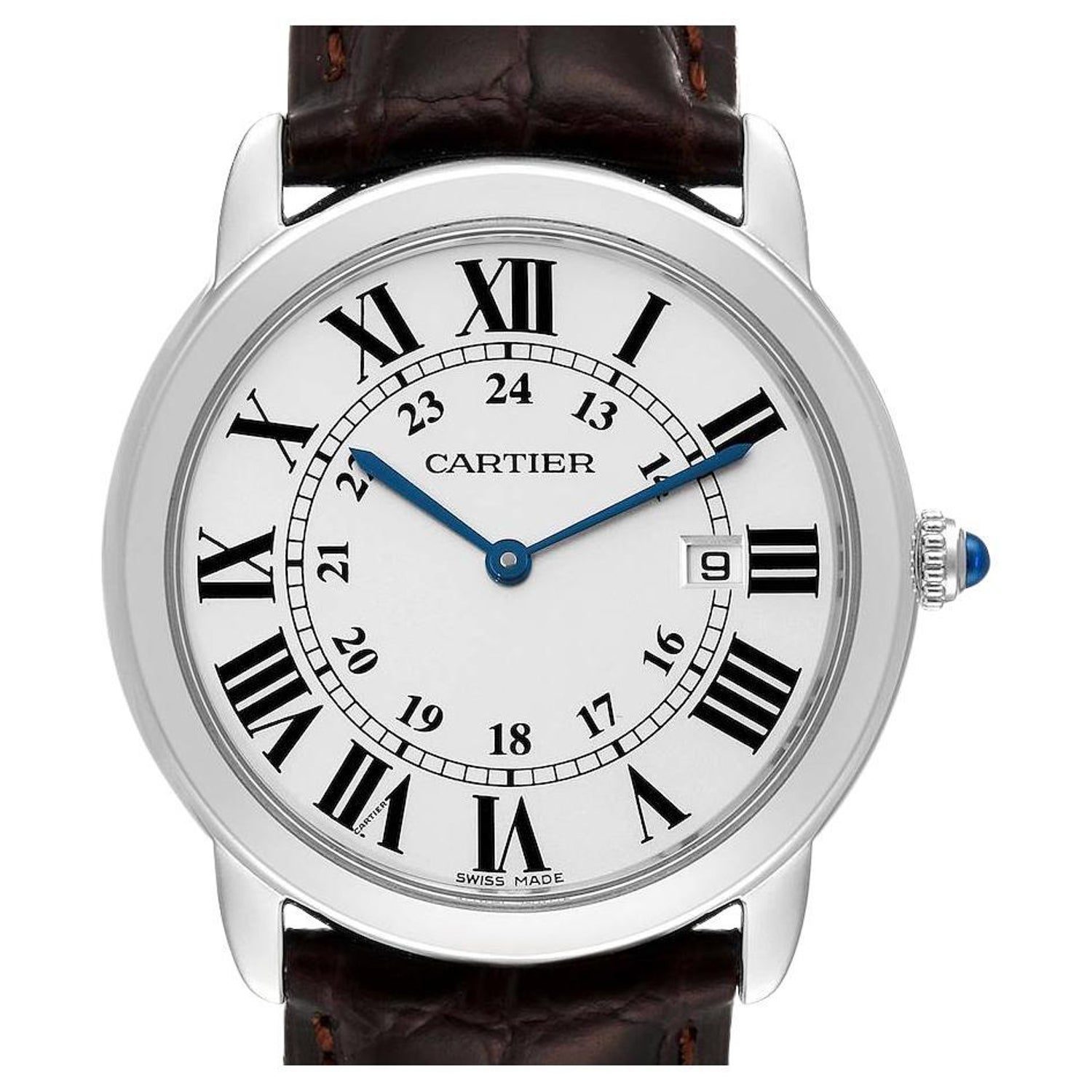 Cartier Ronde Solo Large Silver Dial Steel Mens Watch W6700255 Box Papers  For Sale at 1stDibs