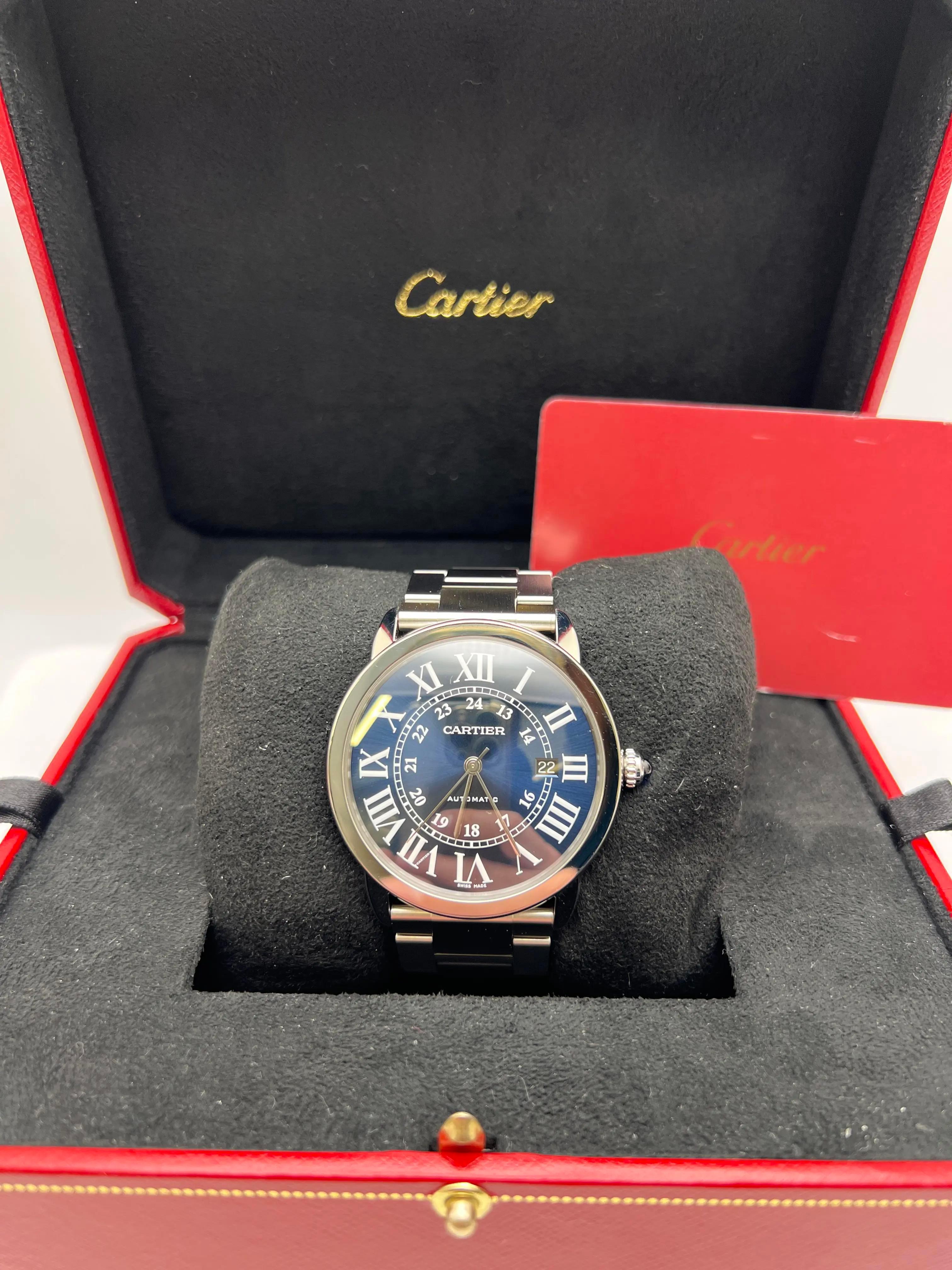 Cartier Ronde Solo XL 42mm Quadrante Blu Automatico Box Papers WSRN0023 in vendita 1