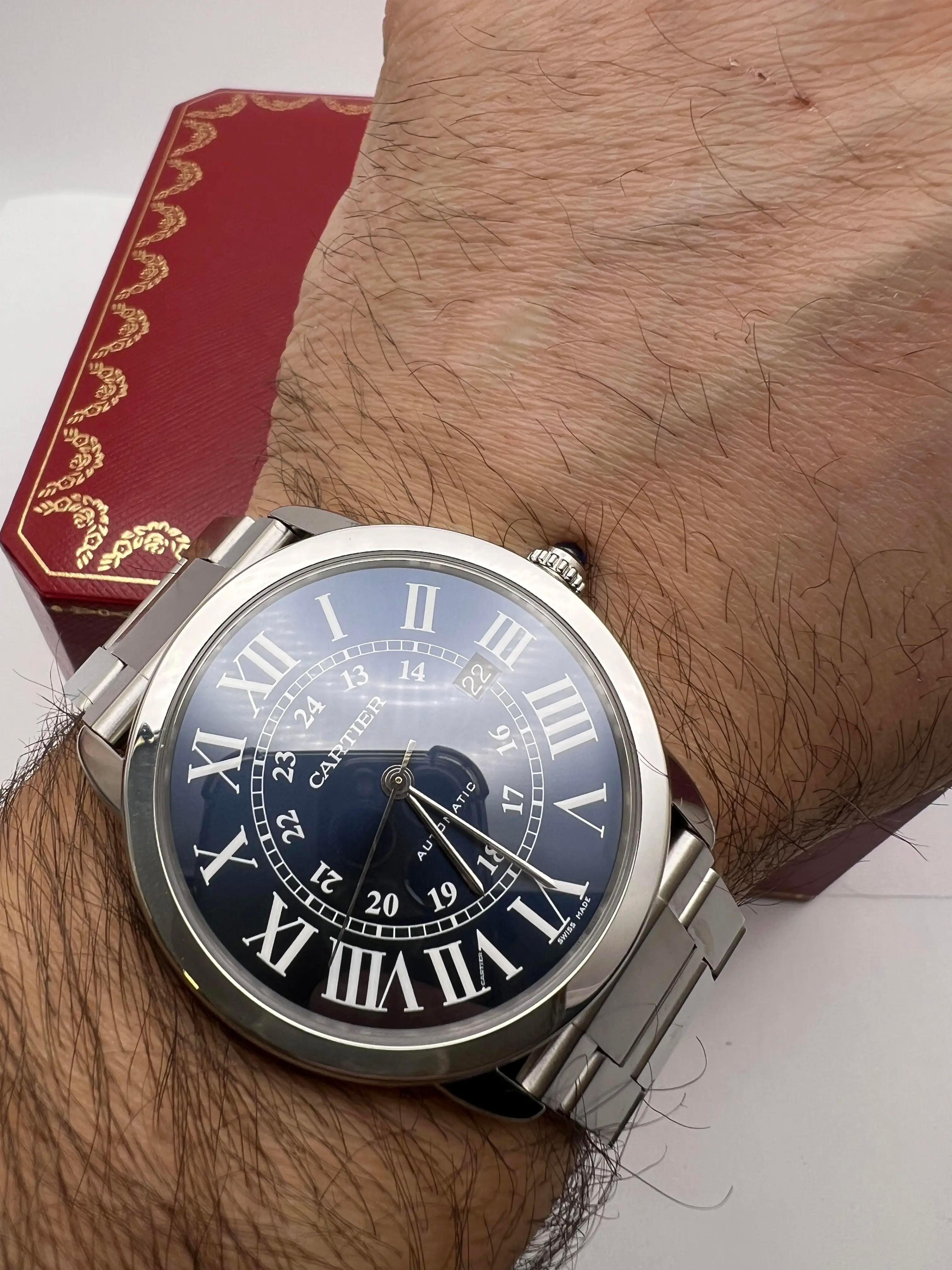 Cartier Ronde Solo XL 42mm Quadrante Blu Automatico Box Papers WSRN0023 in vendita 2