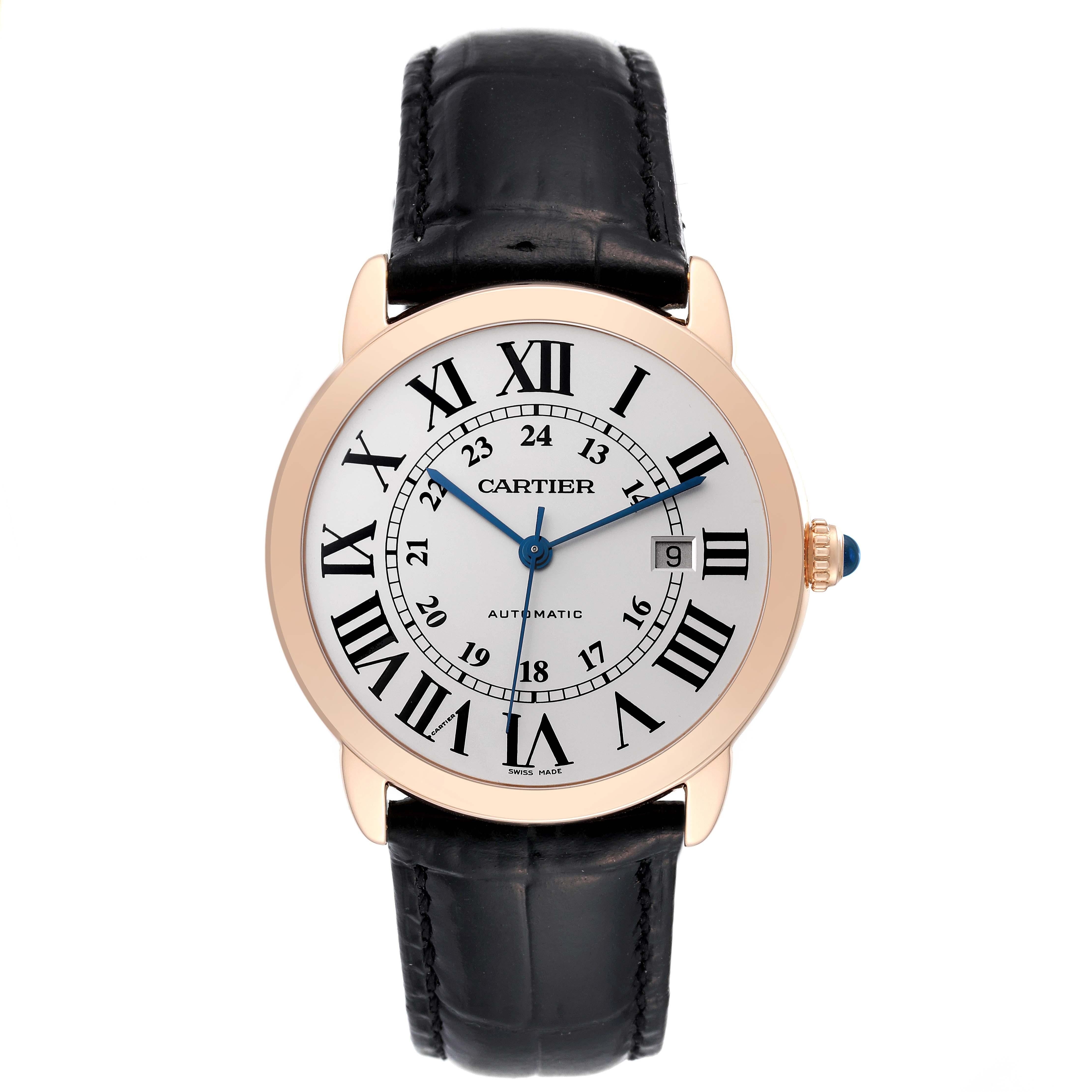 Cartier Ronde Solo XL Automatic Rose Gold Steel Mens Watch W6701009. Automatic self-winding movement. 18K rose gold case 42.0 mm in diameter. Stainless steel case back. Circular grained crown set with a blue spinel cabochon. . Scratch resistant