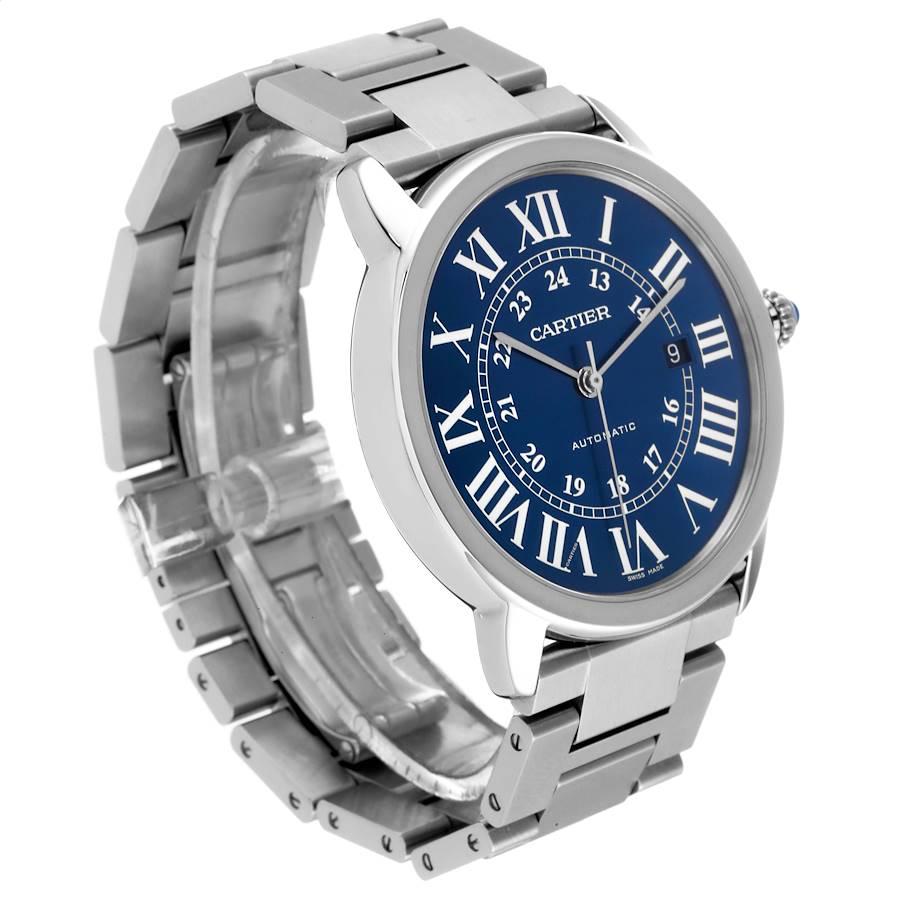 Cartier Ronde Solo XL Blaues Zifferblatt Automatik-Stahl-Herrenuhr WSRN0023 im Zustand „Hervorragend“ in Atlanta, GA