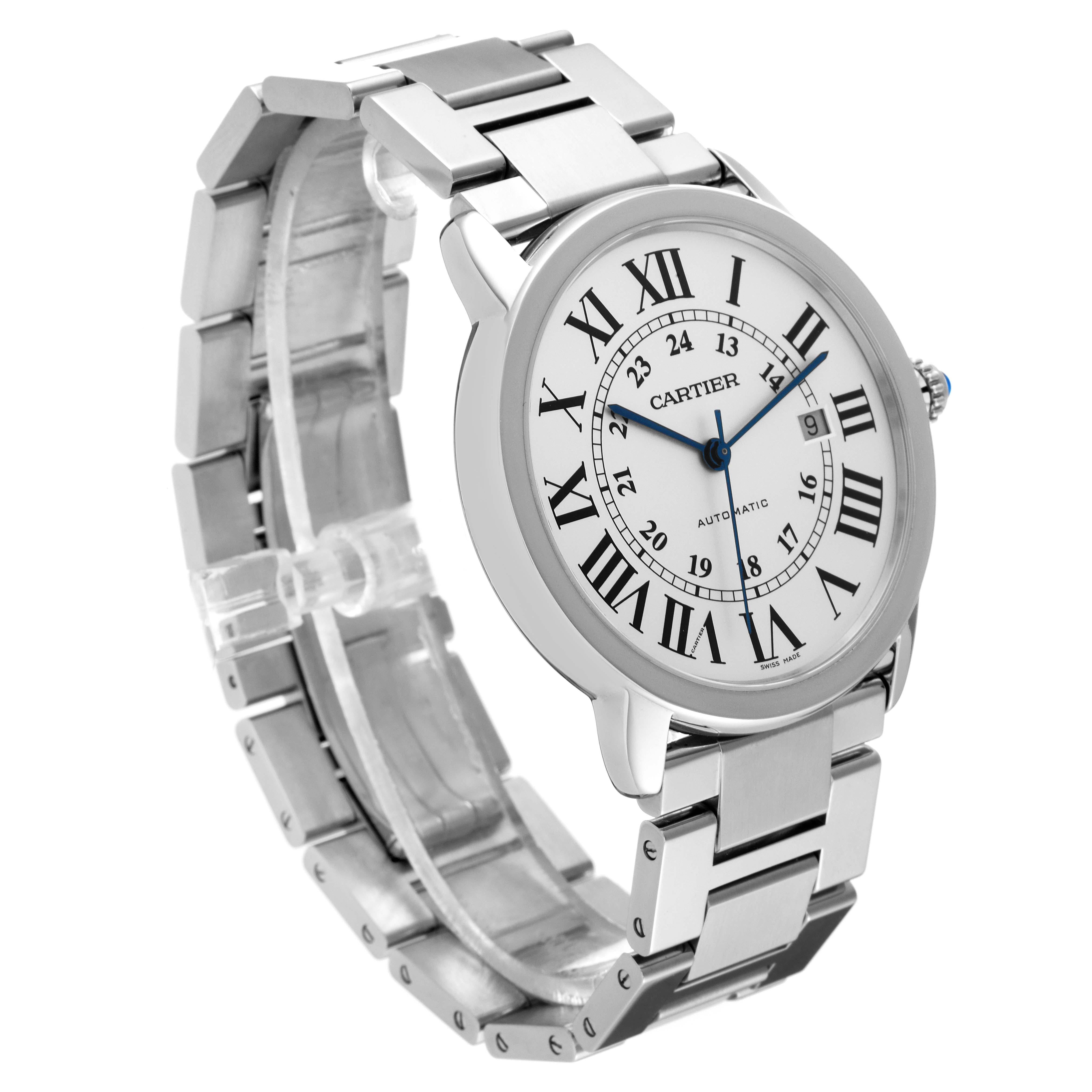 Cartier Ronde Solo XL Montre automatique pour hommes avec cadran argenté W6701011 carte en vente 2