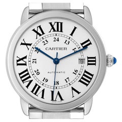Cartier Montre Ronde Solo XL avec cadran automatique en acier et cadran argenté avec carte boîte W6701011