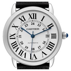 Cartier Ronde Solo XL Quadrante Argento Cinturino Nero Acciaio Orologio Uomo W6701010