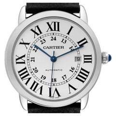 Cartier Ronde Solo XL Silver Dial Black Strap Steel Mens Watch W6701010