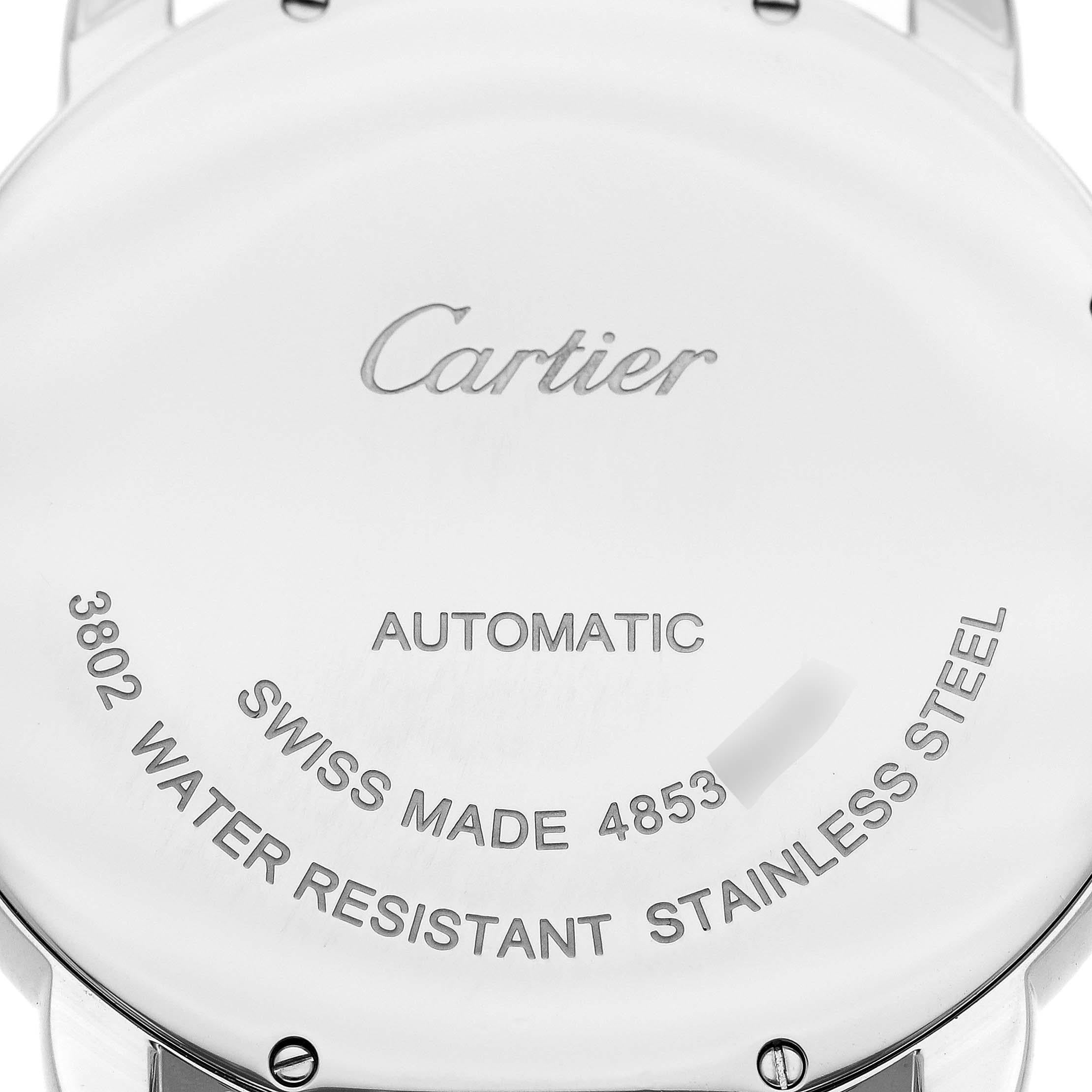 Cartier Ronde Solo XL Silver Dial Steel Mens Watch W6701010 Papers. Automatic self-winding movement. Stainless steel case 42.0 mm in diameter. Circular grained crown set with the blue spinel cabochon. . Scratch resistant sapphire crystal. Silvered