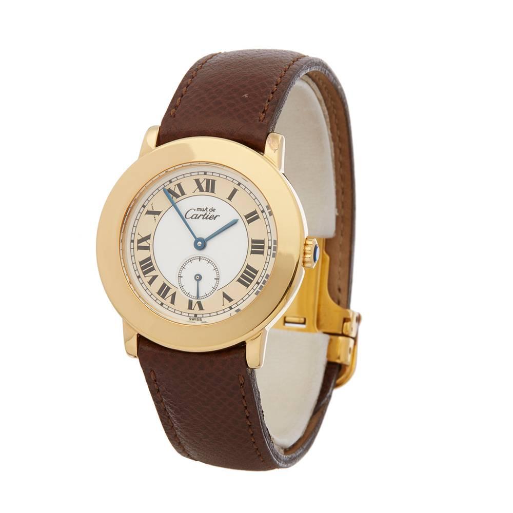 Ref: W5002
Manufacturer: Cartier
Model: Ronde
Model Ref: 1810
Age: 
Gender: Ladies
Complete With: Box & Manuals Only
Dial: Cream Roman
Glass: Sapphire Crystal
Movement: Quartz
Water Resistance: To Manufacturers Specifications
Case: Vermeil