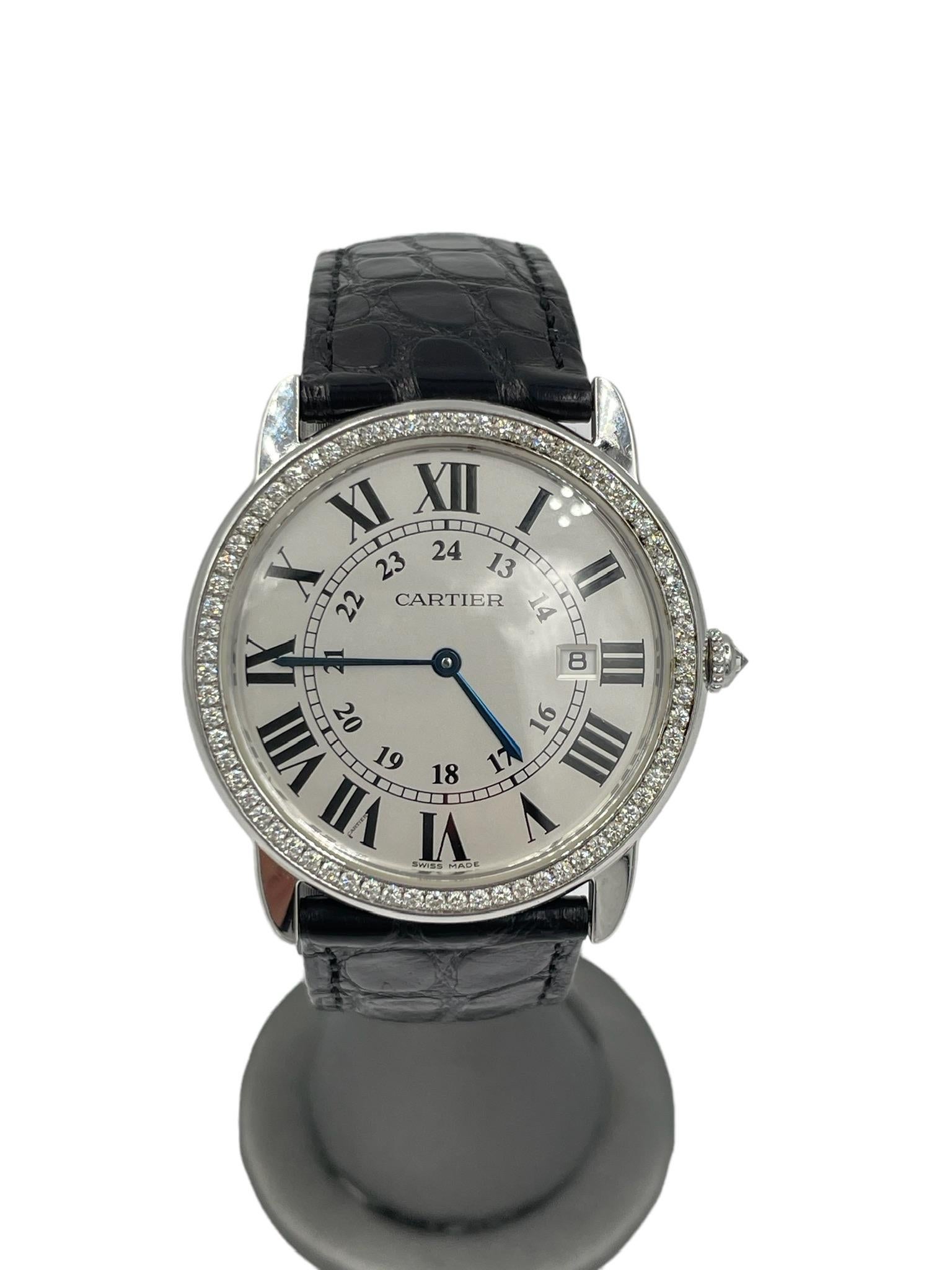 Cartier Rondo Diamant-Stahluhr mit Diamanten (Zeitgenössisch)