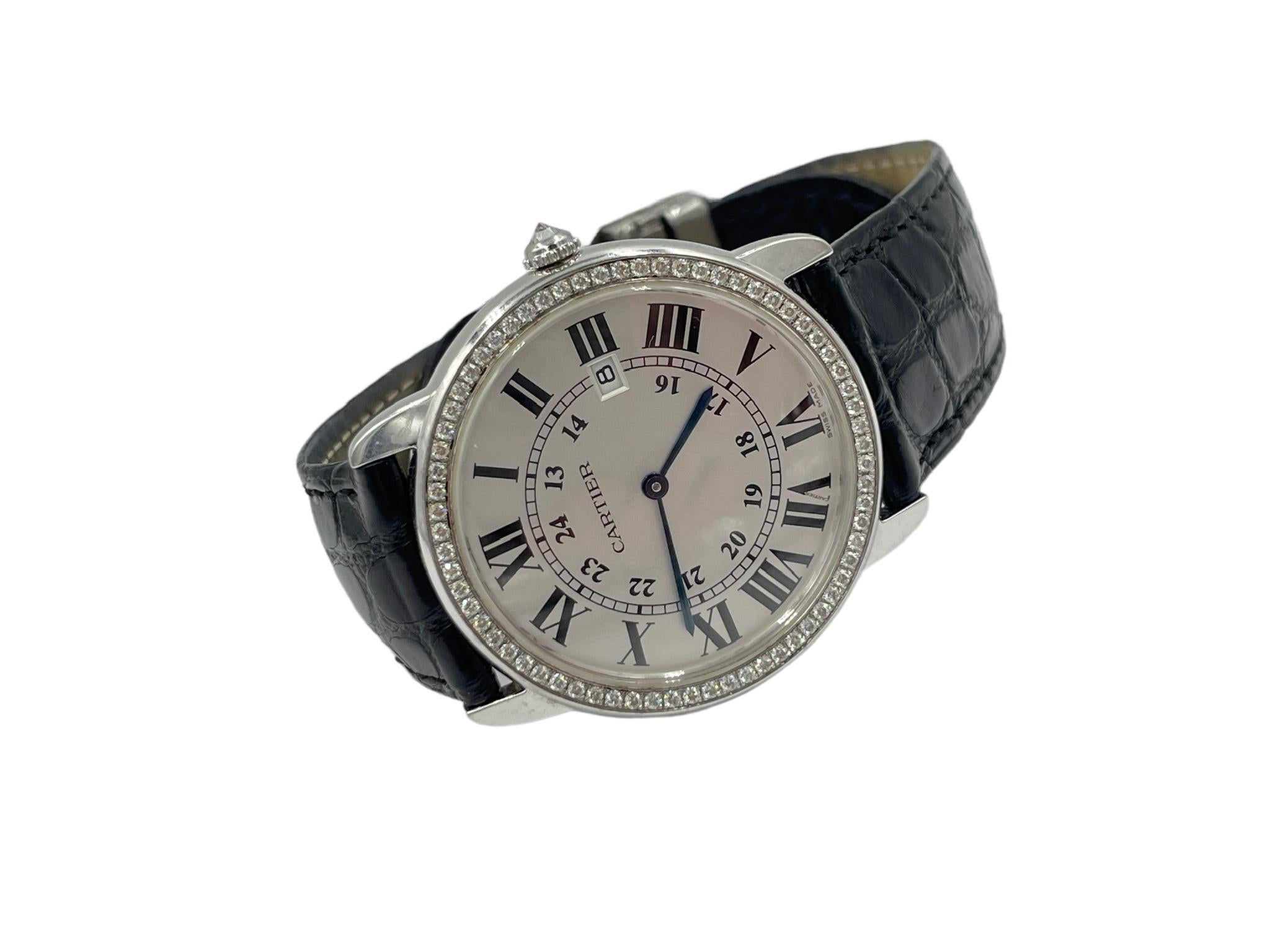Cartier Rondo Diamant-Stahluhr mit Diamanten (Rundschliff)