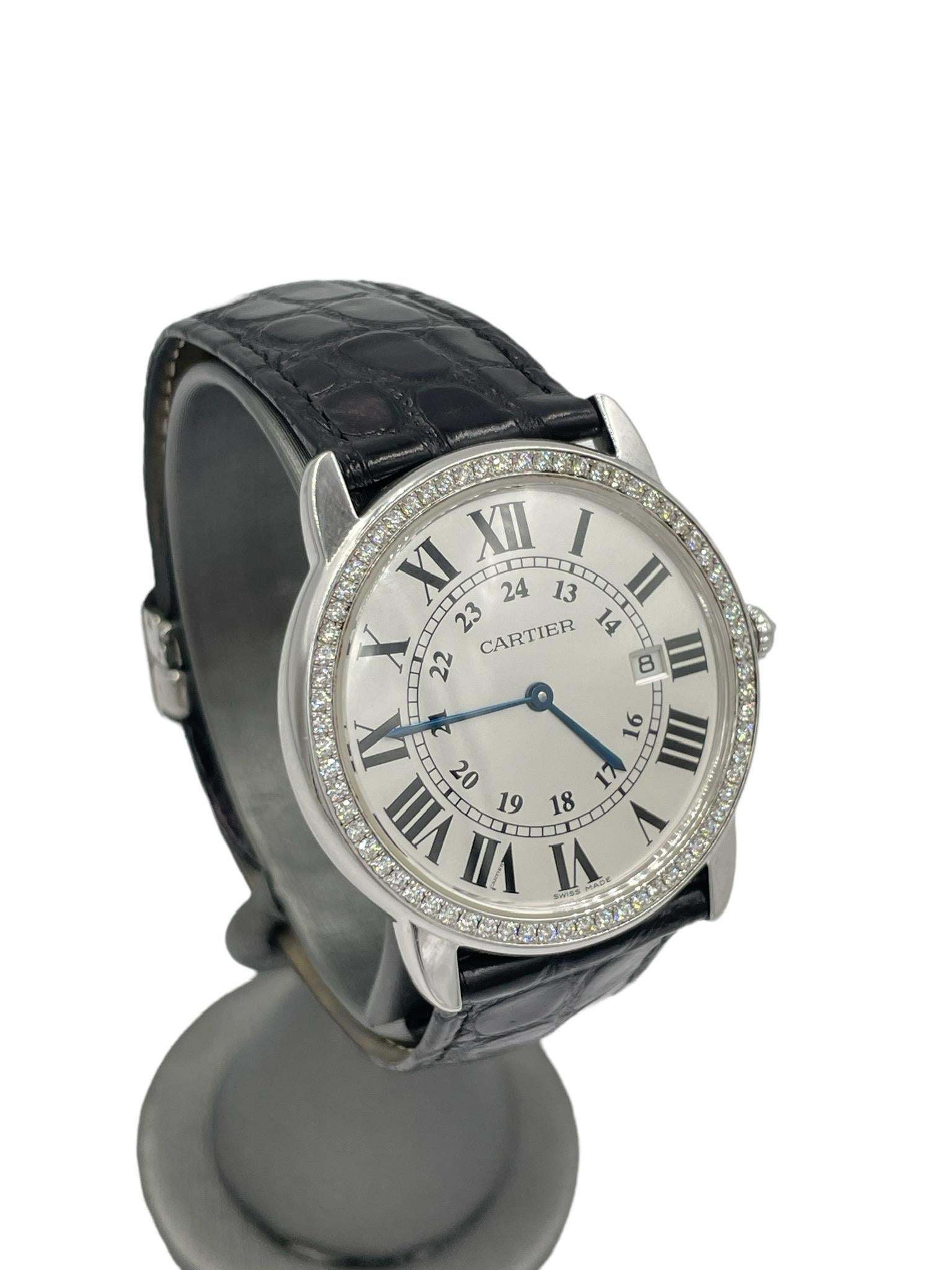 Cartier Rondo Diamant-Stahluhr mit Diamanten im Zustand „Gut“ in Los Angeles, CA