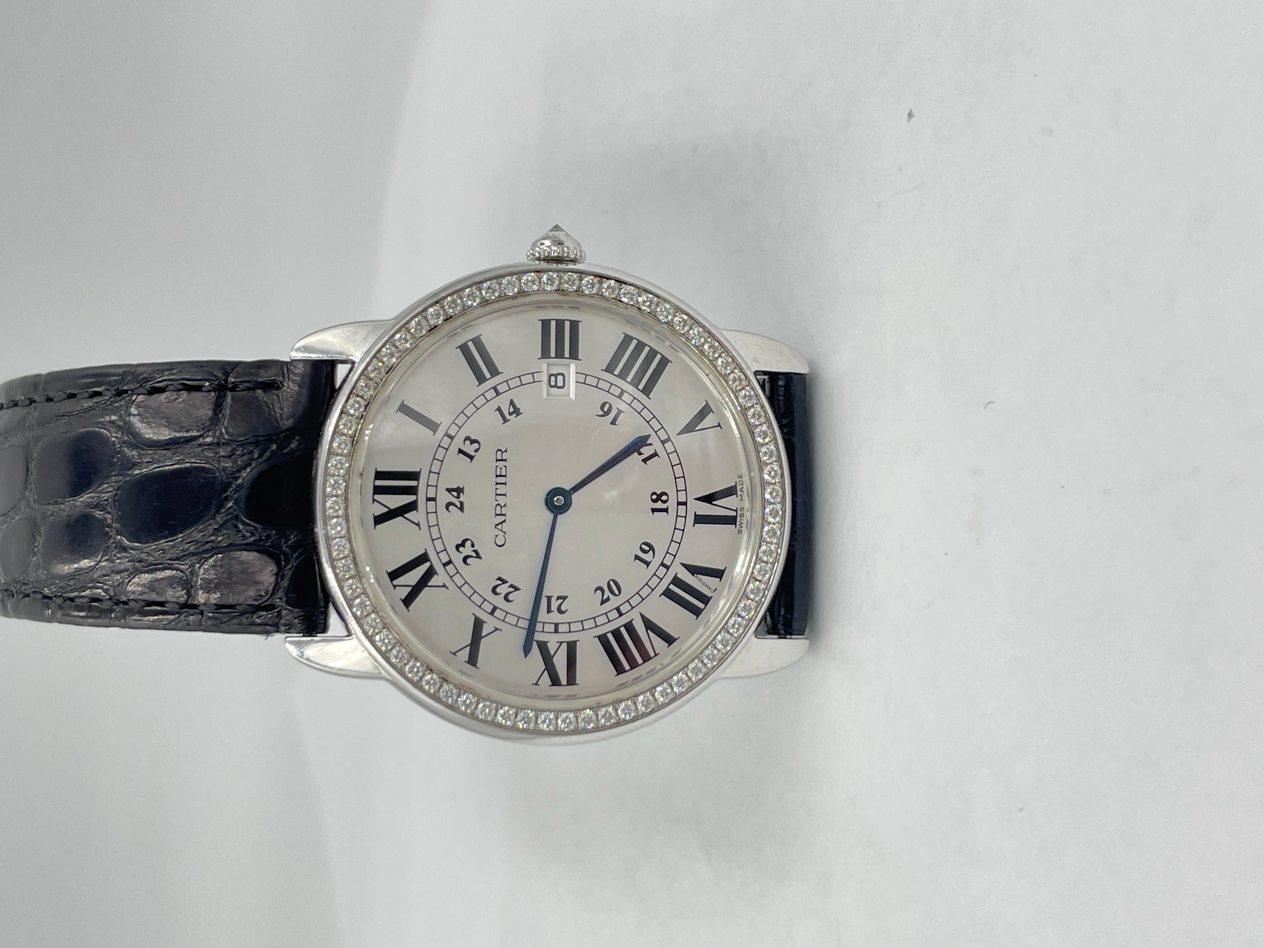 Cartier Rondo Diamant-Stahluhr mit Diamanten für Damen oder Herren