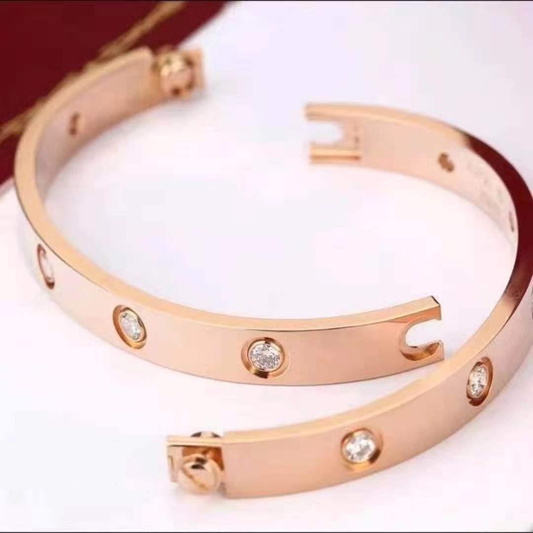 Women's or Men's Cartier Rose Gold 10 Diamond Love Bracelet Size 17