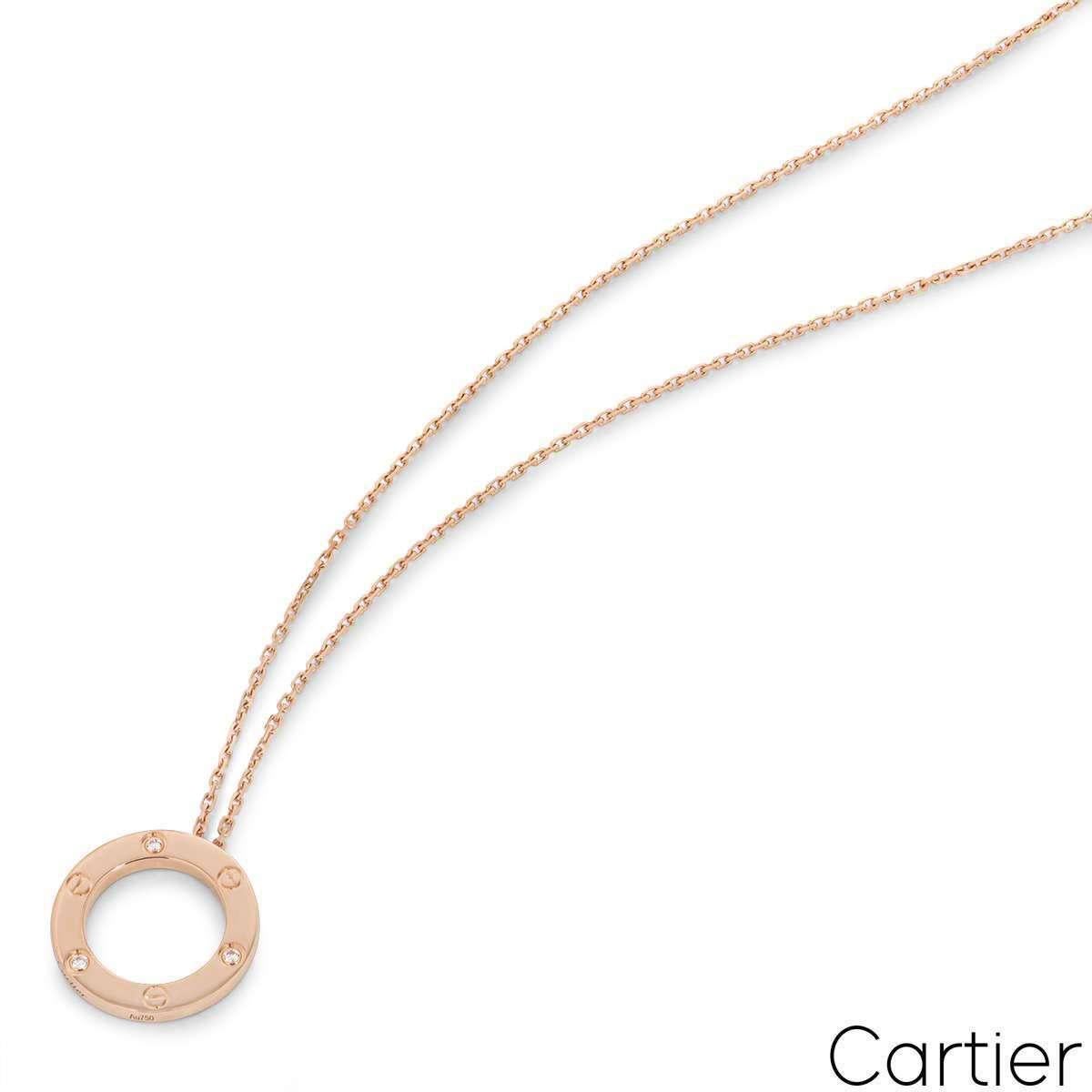 Round Cut Cartier Rose Gold 3 Diamond Love Necklace B7014700