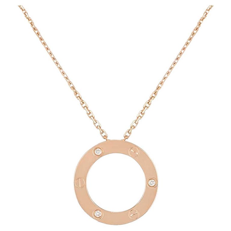 Custom Cartier Love Necklace 3 Diamonds Pink Gold Diamonds B7014700
