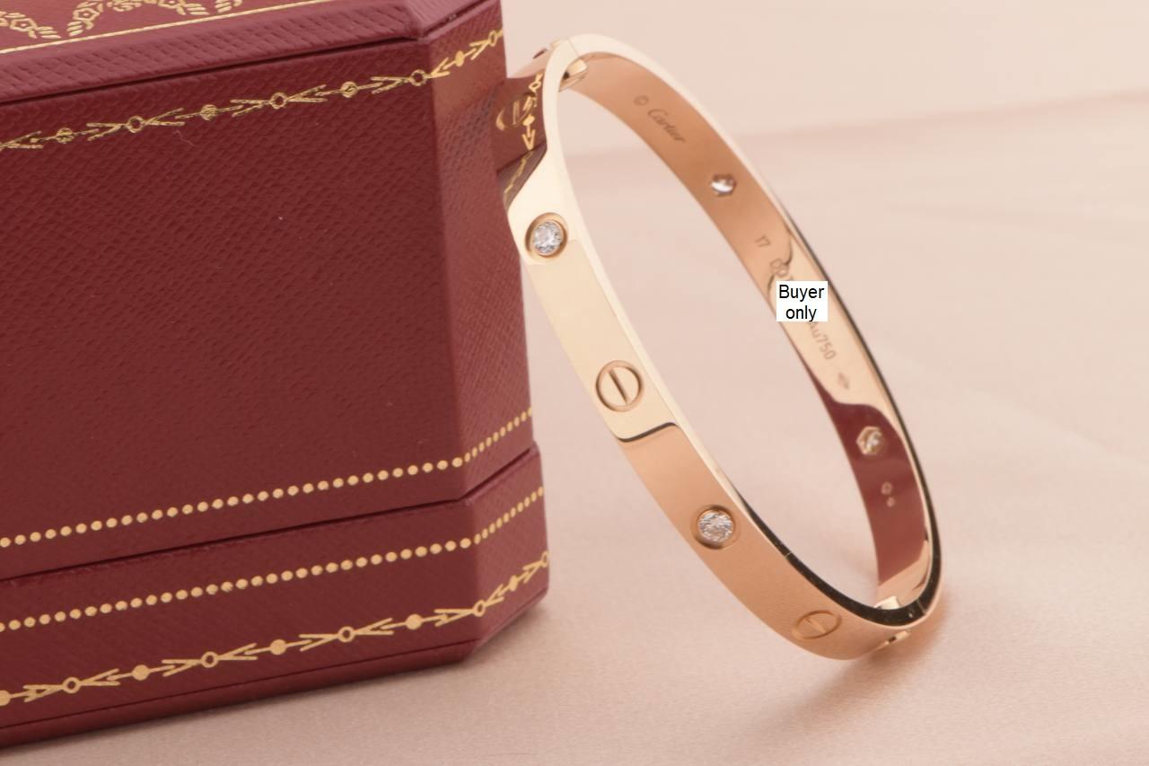 Brilliant Cut Cartier Rose Gold 4 Diamond Love Bracelet