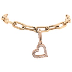 Vintage Cartier Rose Gold and Diamond Heart Charm on Yellow Gold Link Bracelet