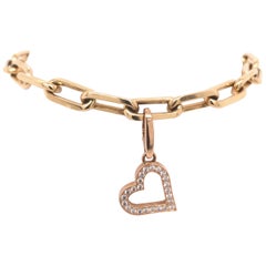 Cartier Rose Gold and Diamond Heart Charm on Yellow Gold Link Bracelet