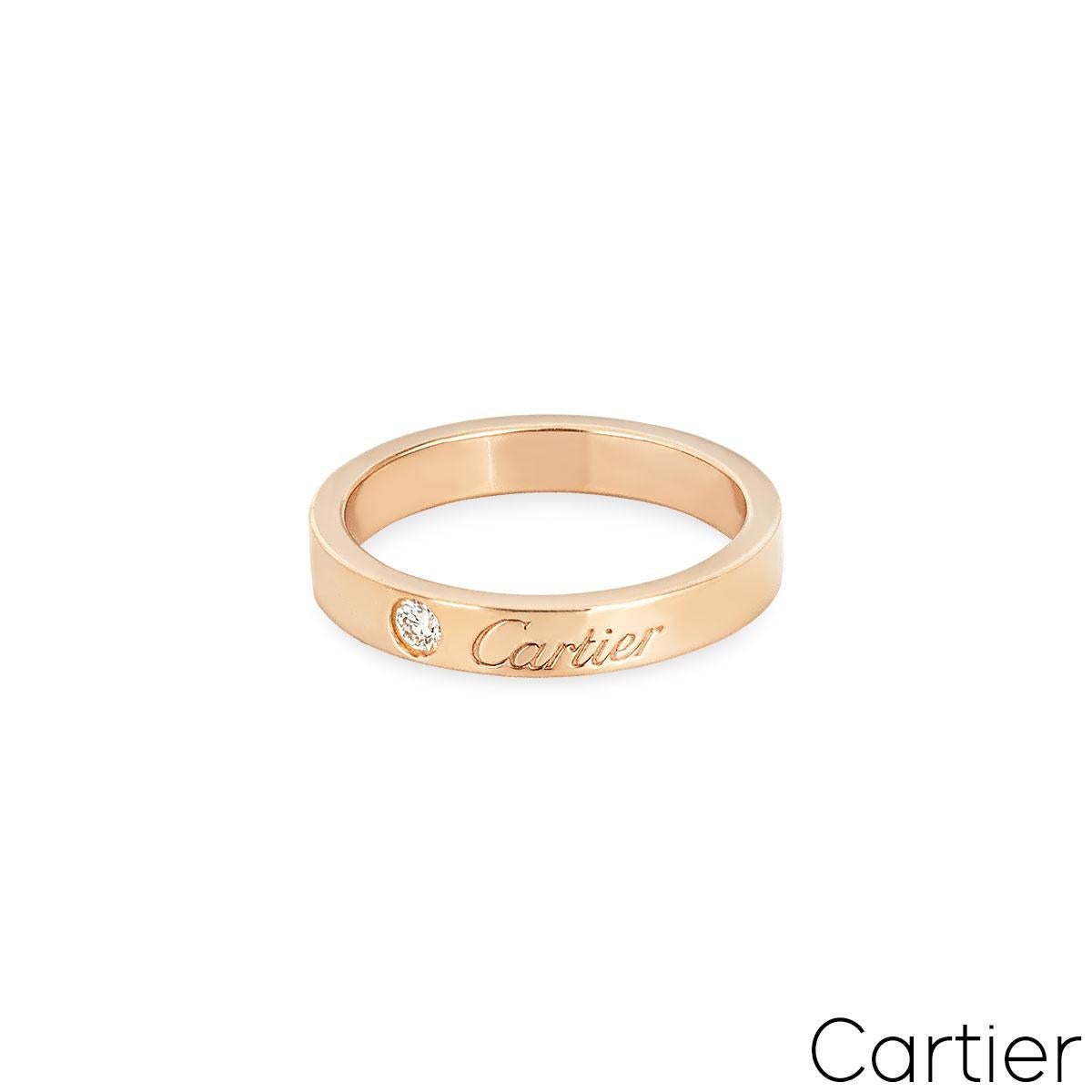 Round Cut Cartier Rose Gold C de Cartier Diamond Wedding Ring Size 50 B4086400 For Sale