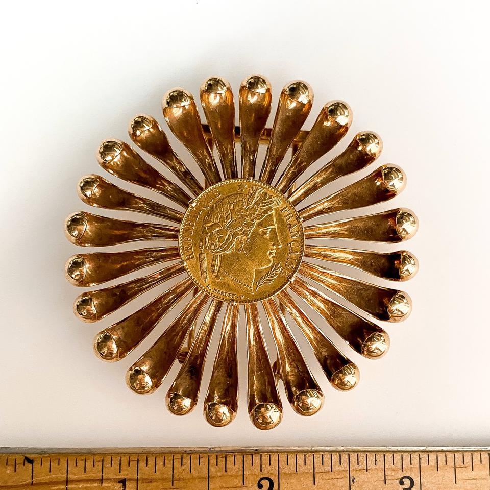 Modern Cartier Round Rose Gold Coin 1950s Pin Brooch For Sale