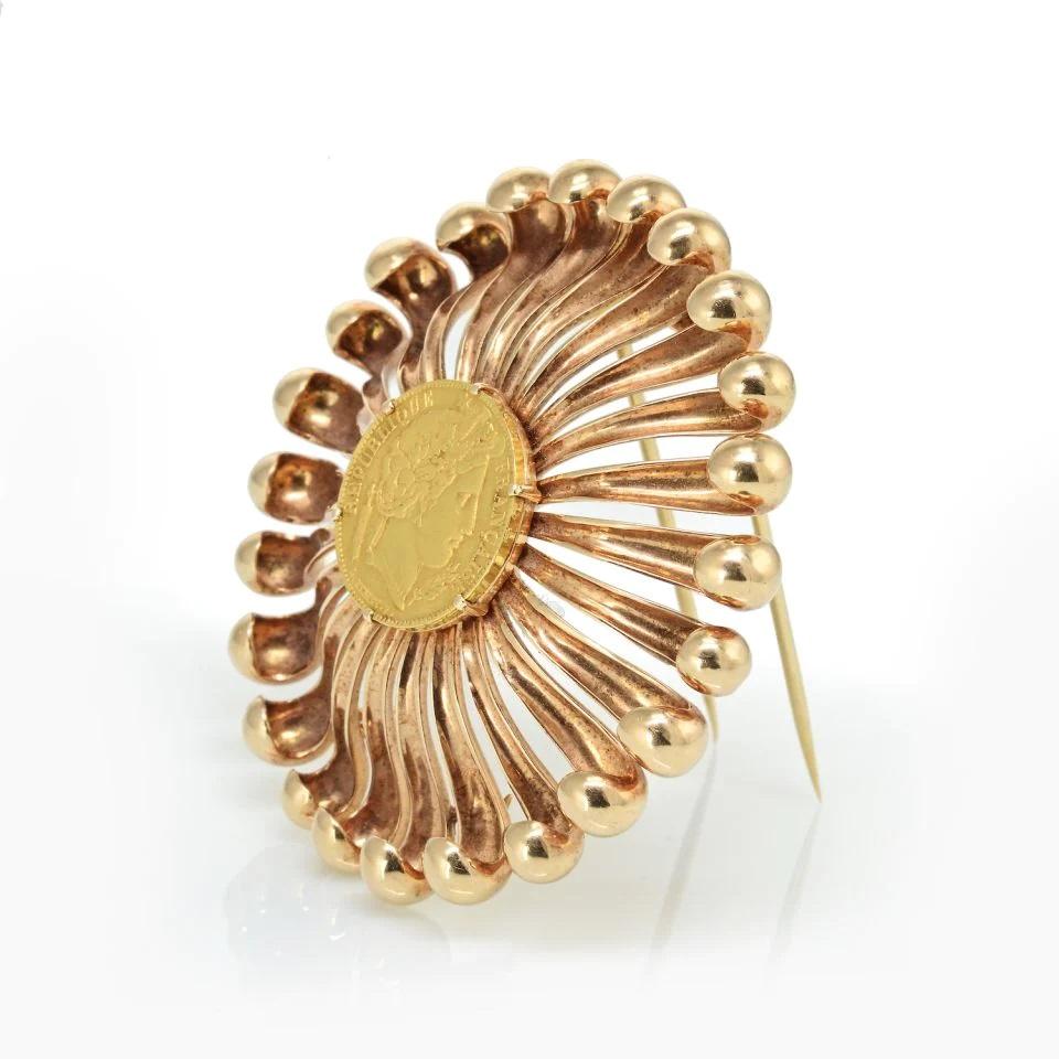 Cartier Round Rose Gold Coin 1950s Pin Brooch For Sale 1