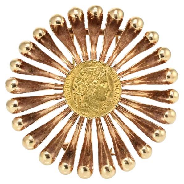 Cartier Round Rose Gold Coin 1950s Pin Brooch For Sale