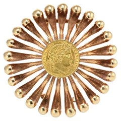 Vintage Cartier Round Rose Gold Coin 1950s Pin Brooch