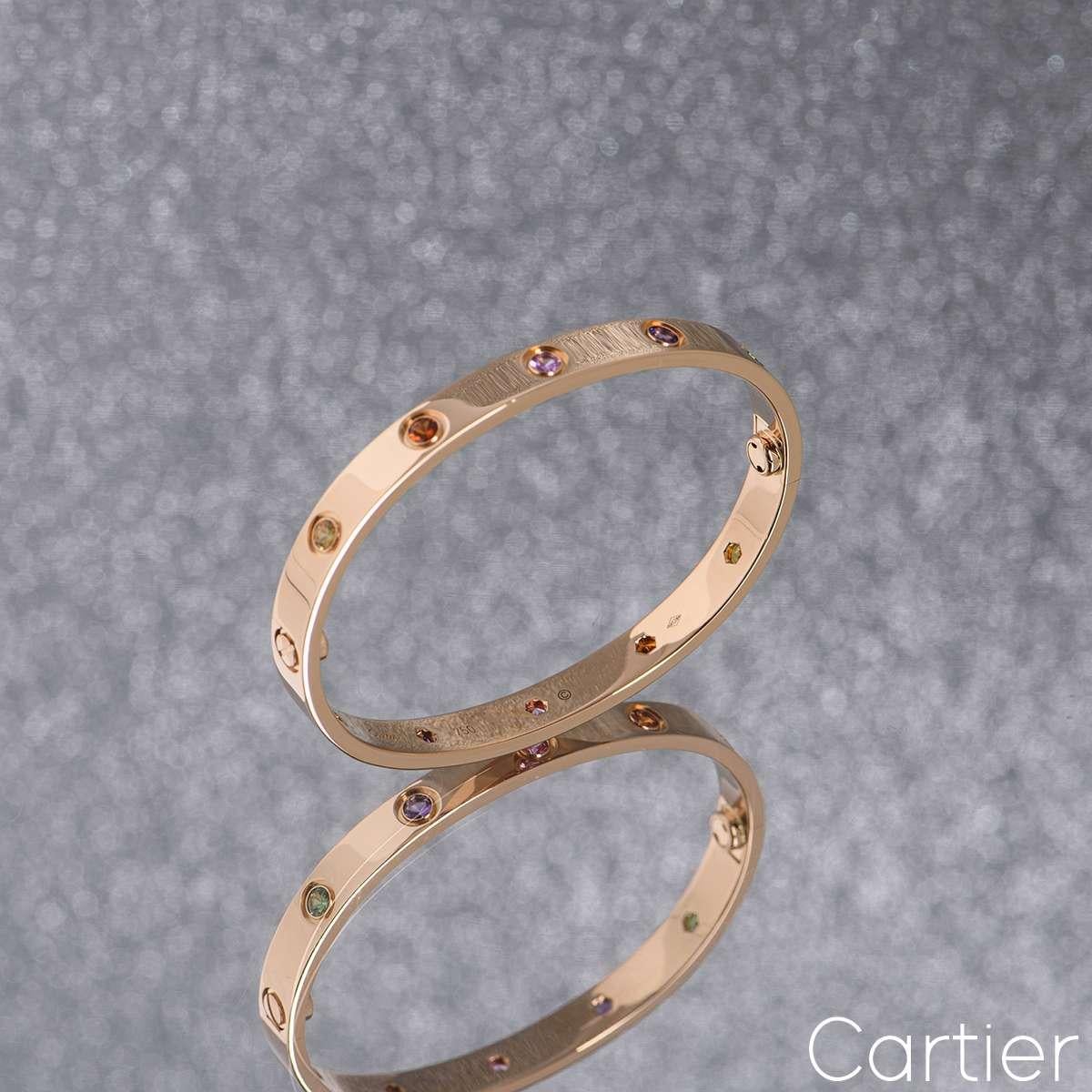 Women's Cartier Rose Gold Coloured Stones Love Bracelet Size 16 B6036516 For Sale
