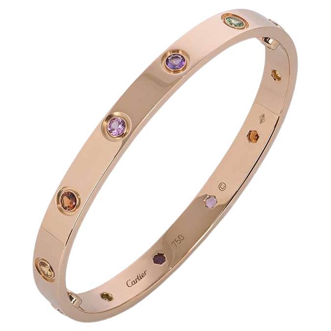 Cartier Bracelet d'amour en or rose avec pierres de couleur Taille 16 B6036516 en vente