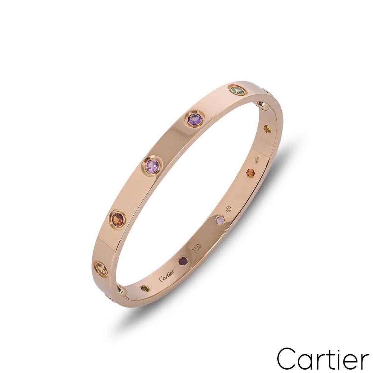 Cartier Rose Gold Coloured Stones Love Bracelet Size 17 B6036517 In Excellent Condition In London, GB