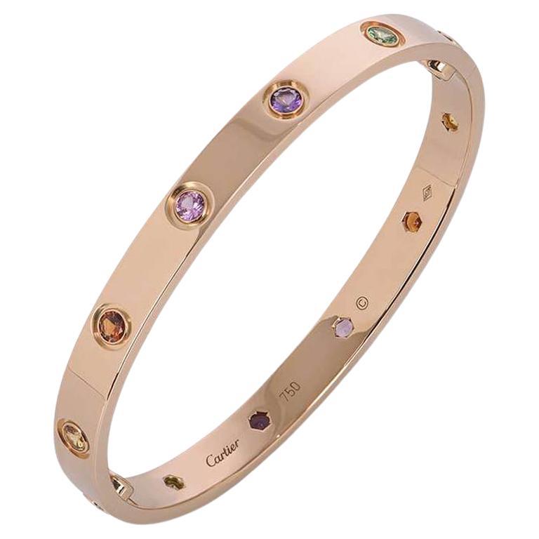 Cartier Rose Gold Coloured Stones Love Bracelet Size 17 B6036517 For Sale