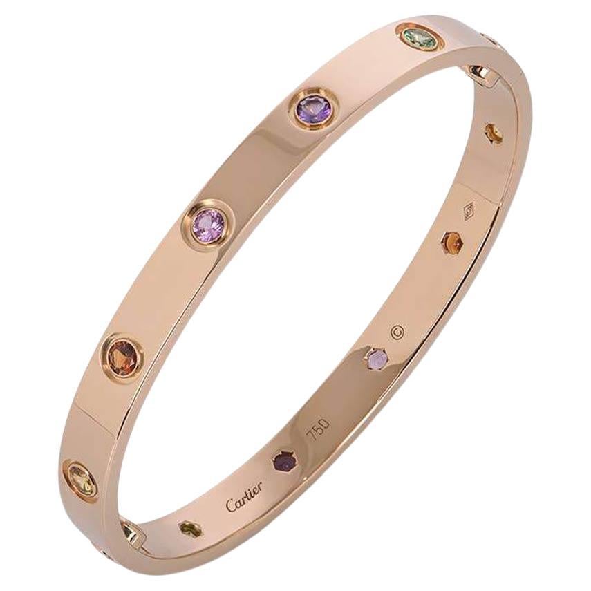 Cartier Rose Gold Coloured Stones Multi Gem Love Bracelet Size 18 B6036518
